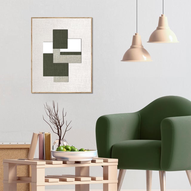 Cuadro pintura impresa enmarcada Abstracto rectangular de 41 x 51 cm. MDF Abst Cuadros Verdes verde y marrón. Marco color Haya