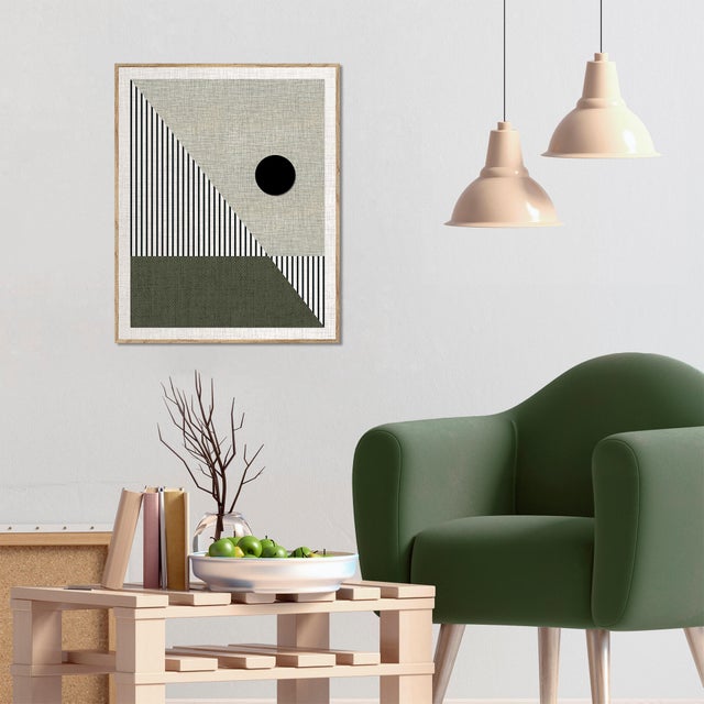 Cuadro pintura impresa enmarcada Abstracto rectangular de 41 x 51 cm. MDF Geo verde y marrón. Marco color Haya