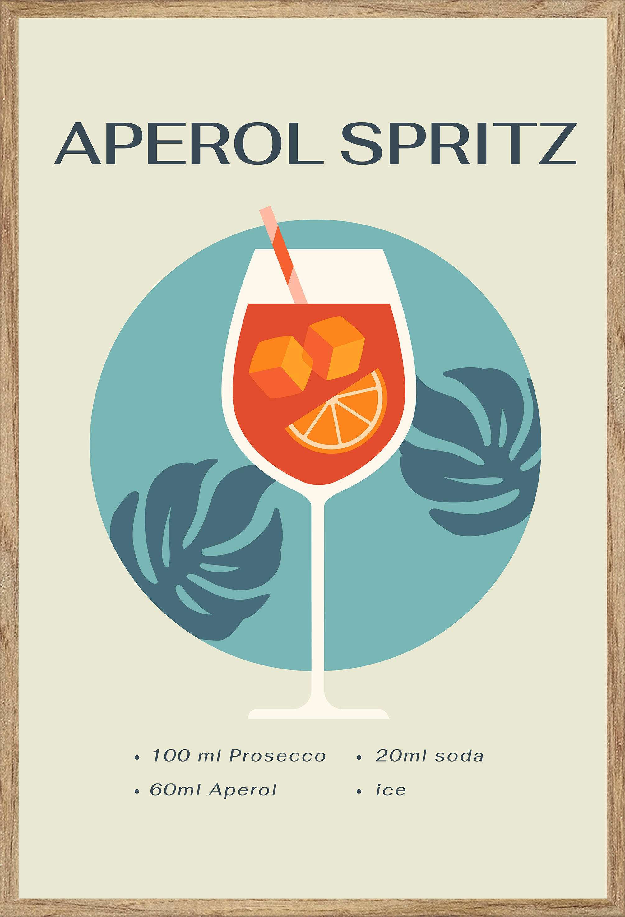 Cuadro pintura impresa enmarcada Comida y Bebida rectangular de 21 x 31 cm. MDF Aperol Spritz multicolor. Marco color Haya - 2