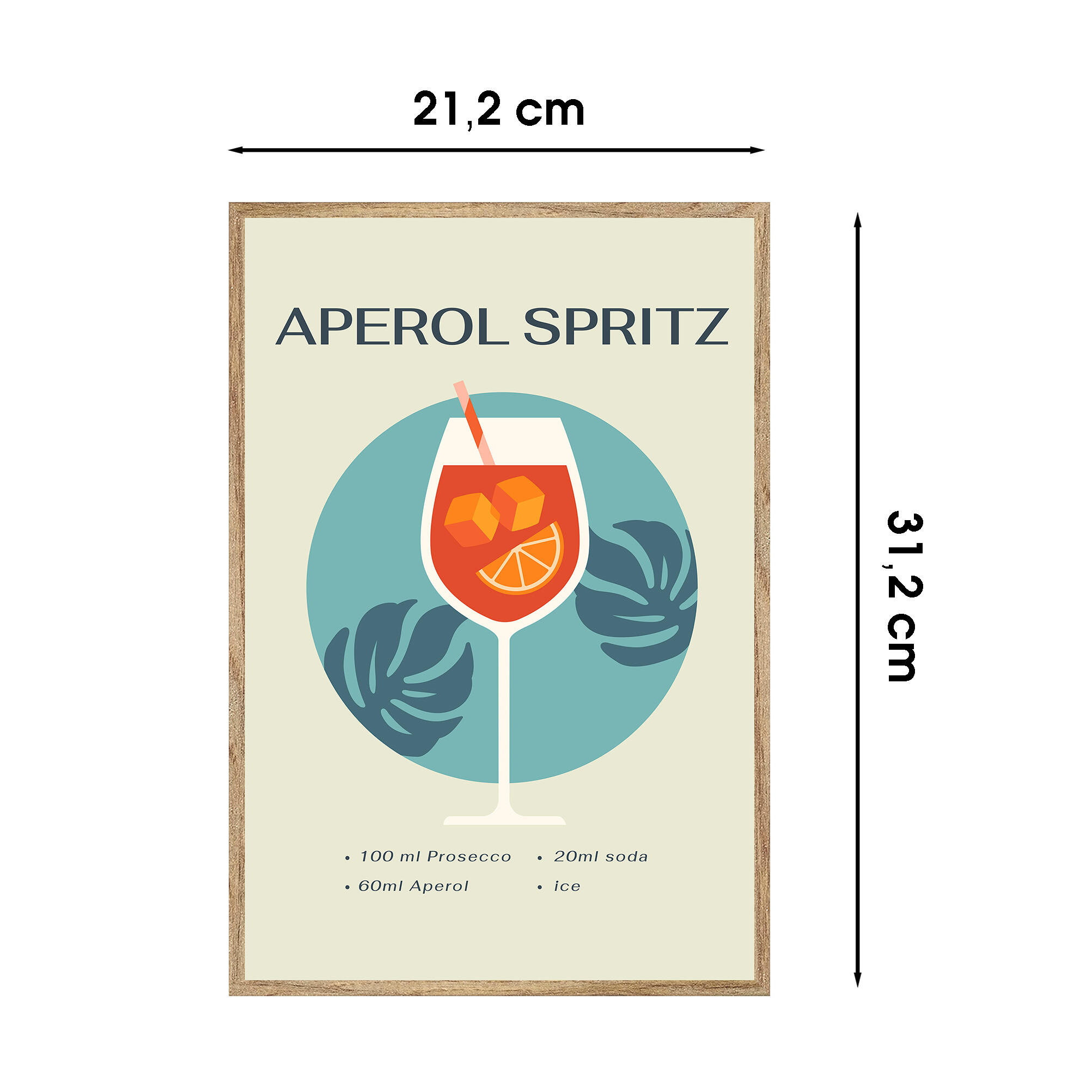 Cuadro pintura impresa enmarcada Comida y Bebida rectangular de 21 x 31 cm. MDF Aperol Spritz multicolor. Marco color Haya - 3