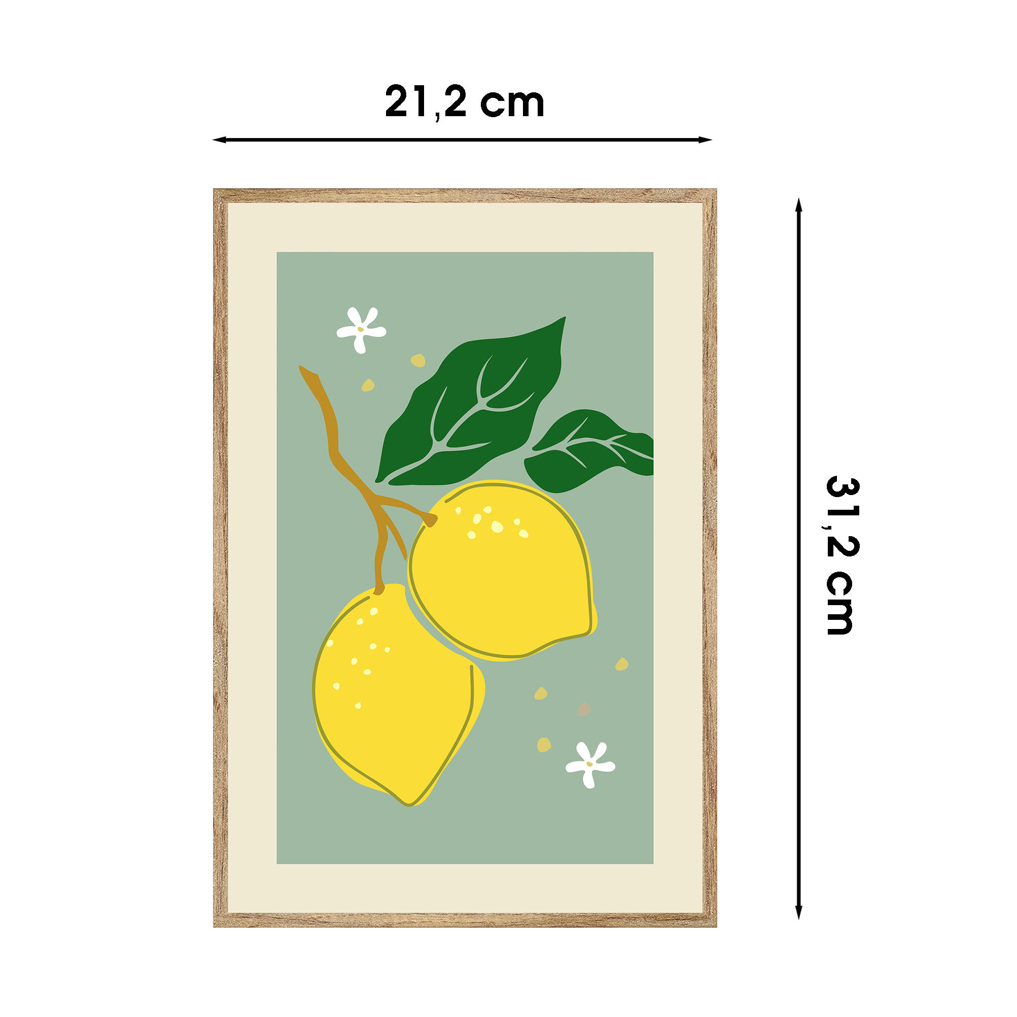 Cuadro pintura impresa enmarcada Comida y Bebida rectangular de 21 x 31 cm. MDF Diseño 2 Limones multicolor. Marco color Haya - 3