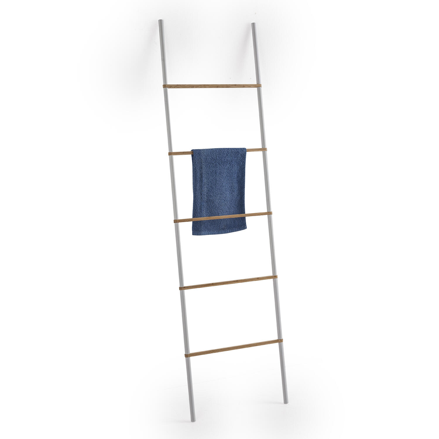 Scala Portasciugamani Moderna In Acciaio E Bambù - 4 Ripiani, Altezza 170 Cm, Colore Bianco - Autoportante