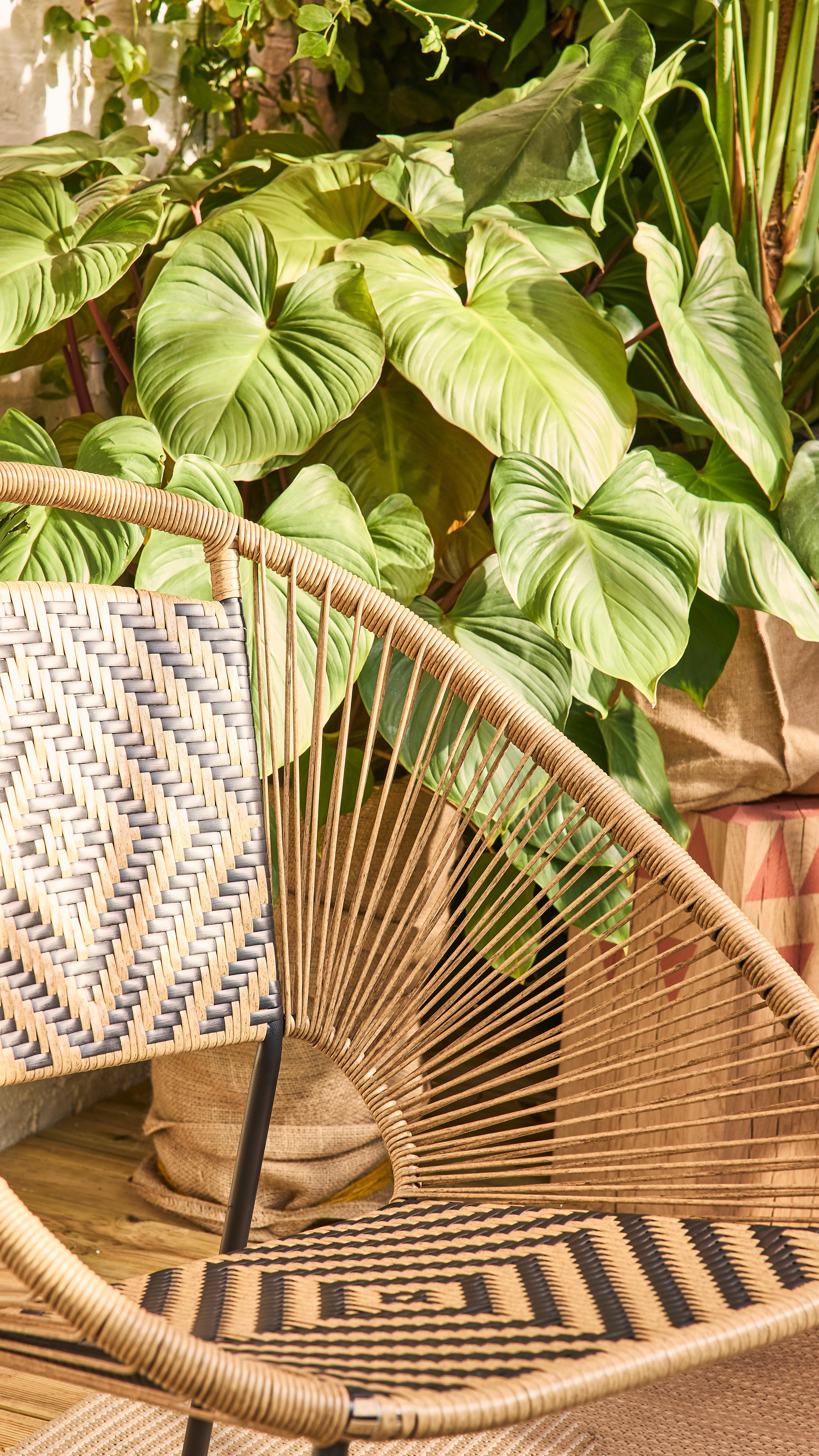 Fauteuil Bohème tressé nature et noir - 5