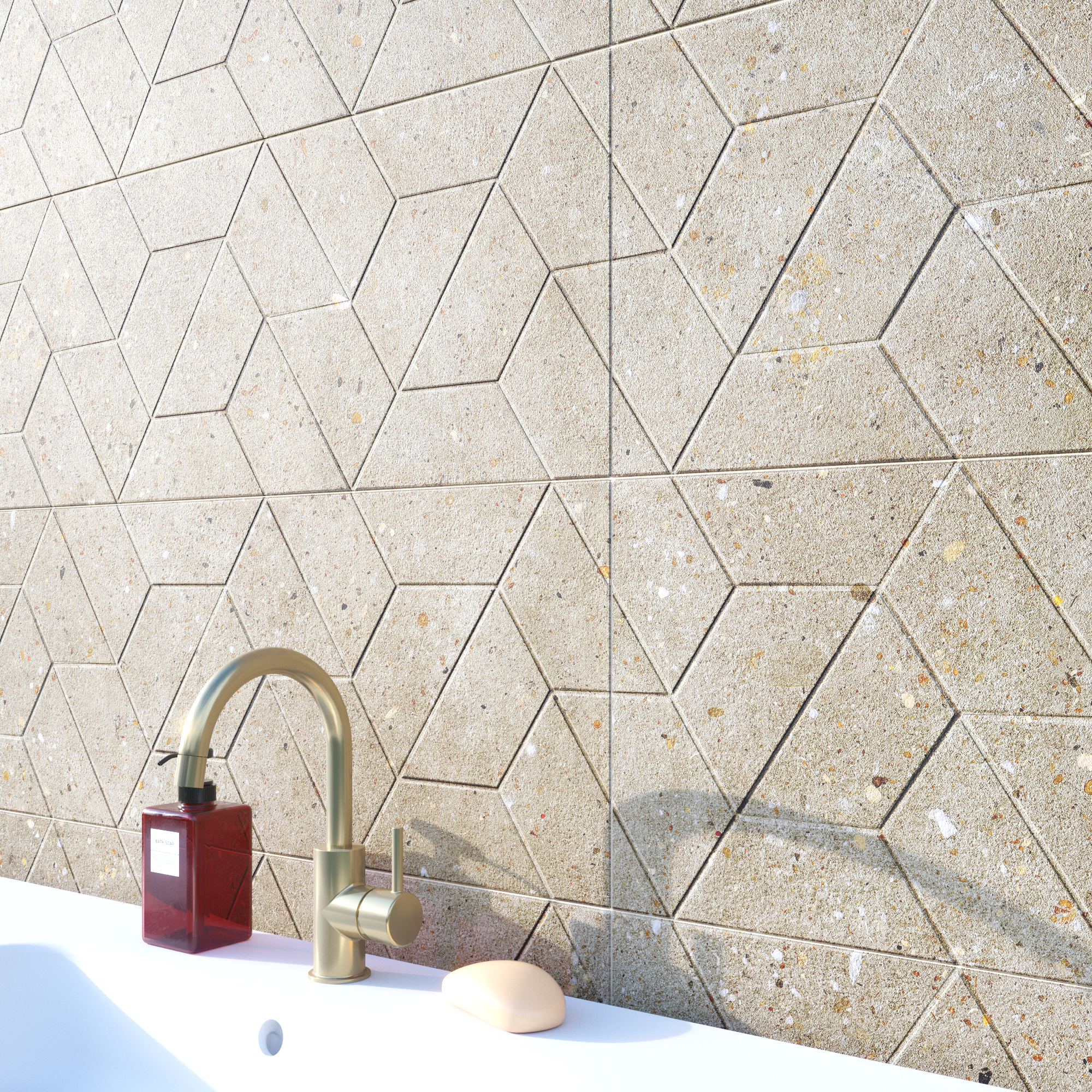 Revestimento cerâmico 3D bege mate 30x90 cm Artens Cavir - 5