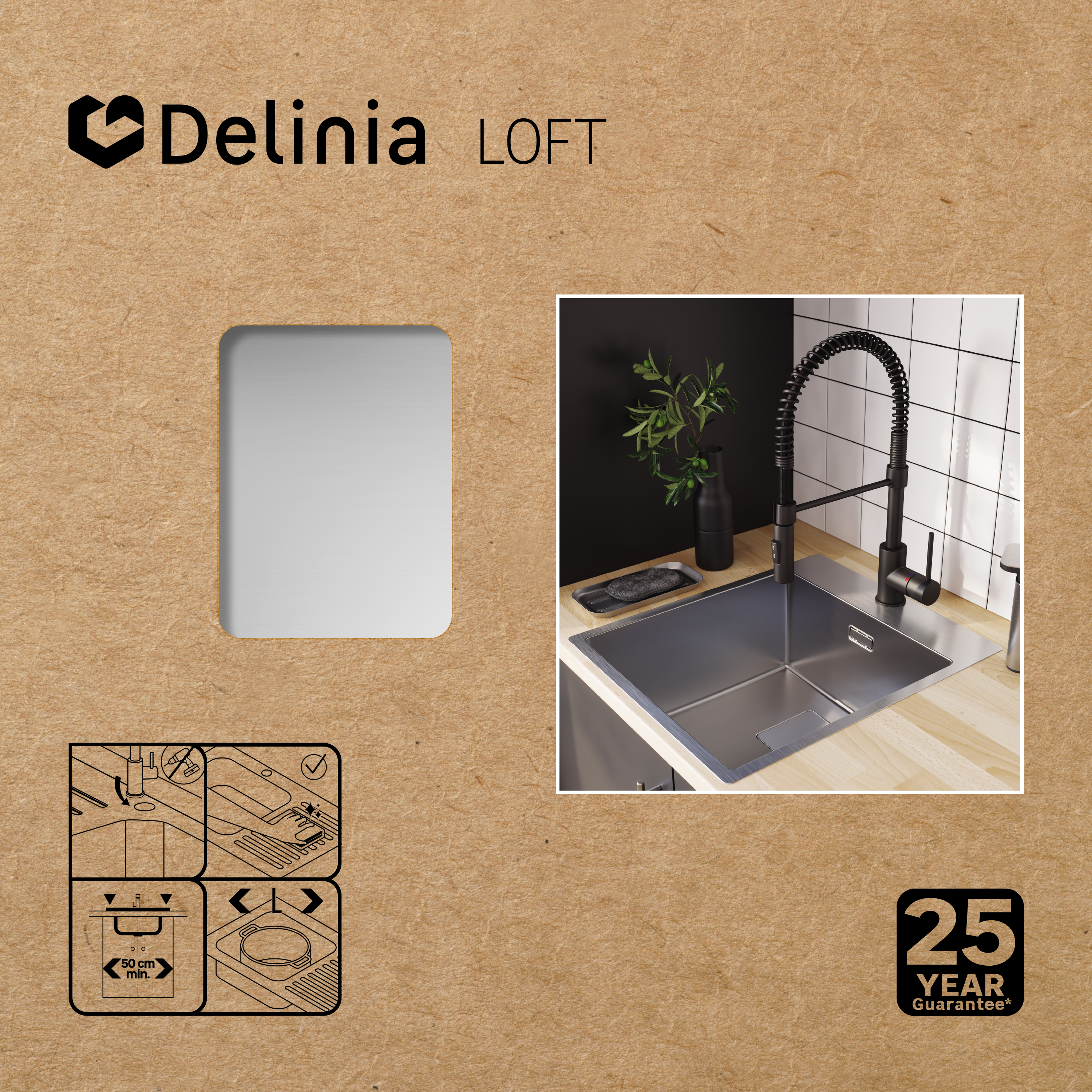 Lava-louça 1 cuba sem escorredor 45 x 51.5 x 20 cm prateado aço inoxidável Delinia Loft - 2