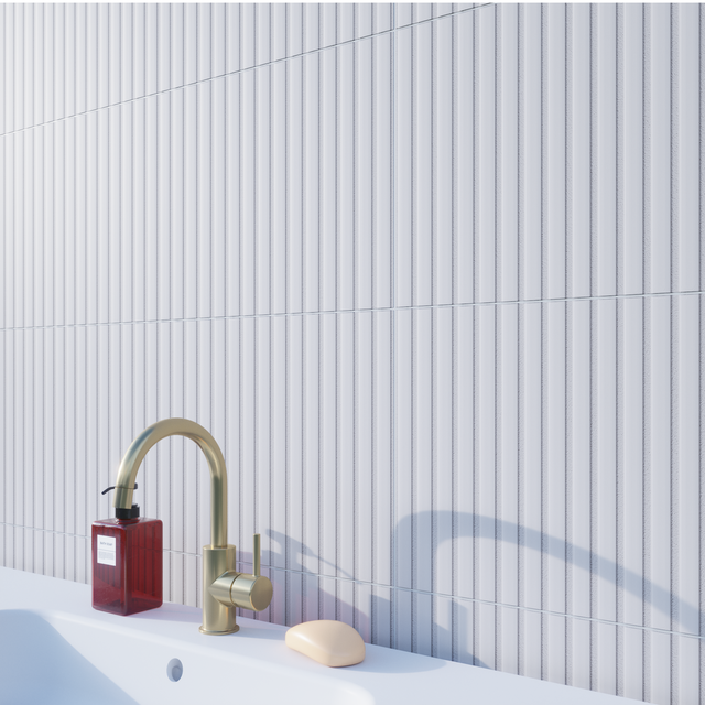 Carrelage mur intérieur effet relief strié blanc Arctic  l.30 x L.90 cm ARTENS