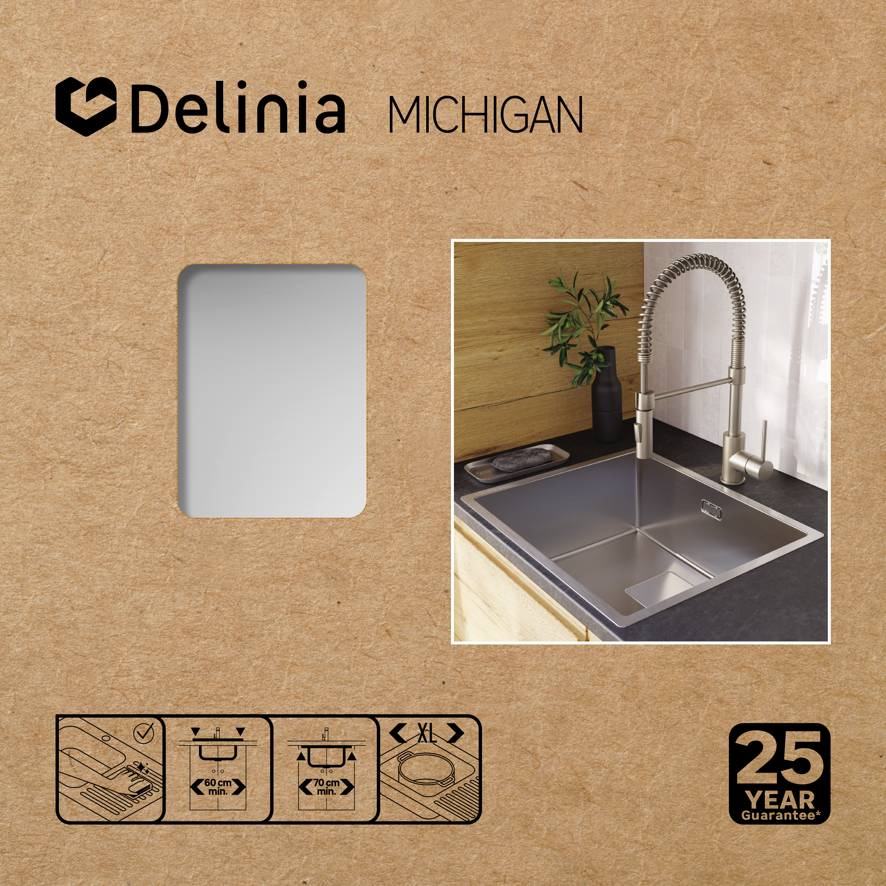 Lava-louça 1 cuba sem escorredor 55 x 45 x 20 cm prateado aço inoxidável Delinia Michigan - 2