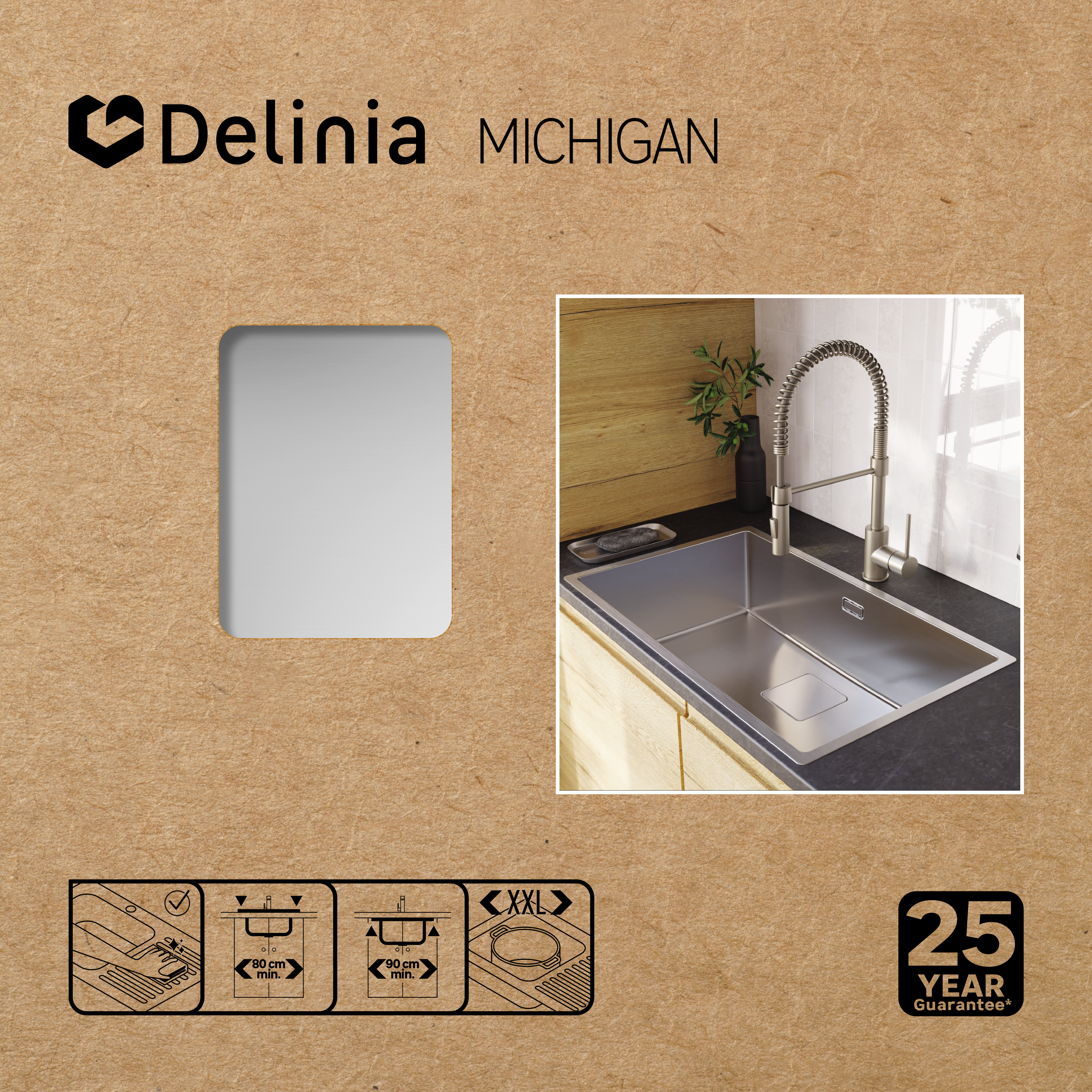 Lava-louça 1 cuba sem escorredor 75 x 45 cm inox cinza Delinia Michigan XXL - 2