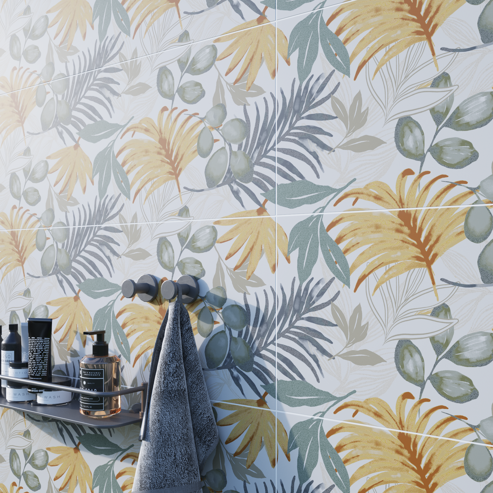 Azulejo arctic efecto papel pintado blanco tropical 2d mate 30x90 cm artens