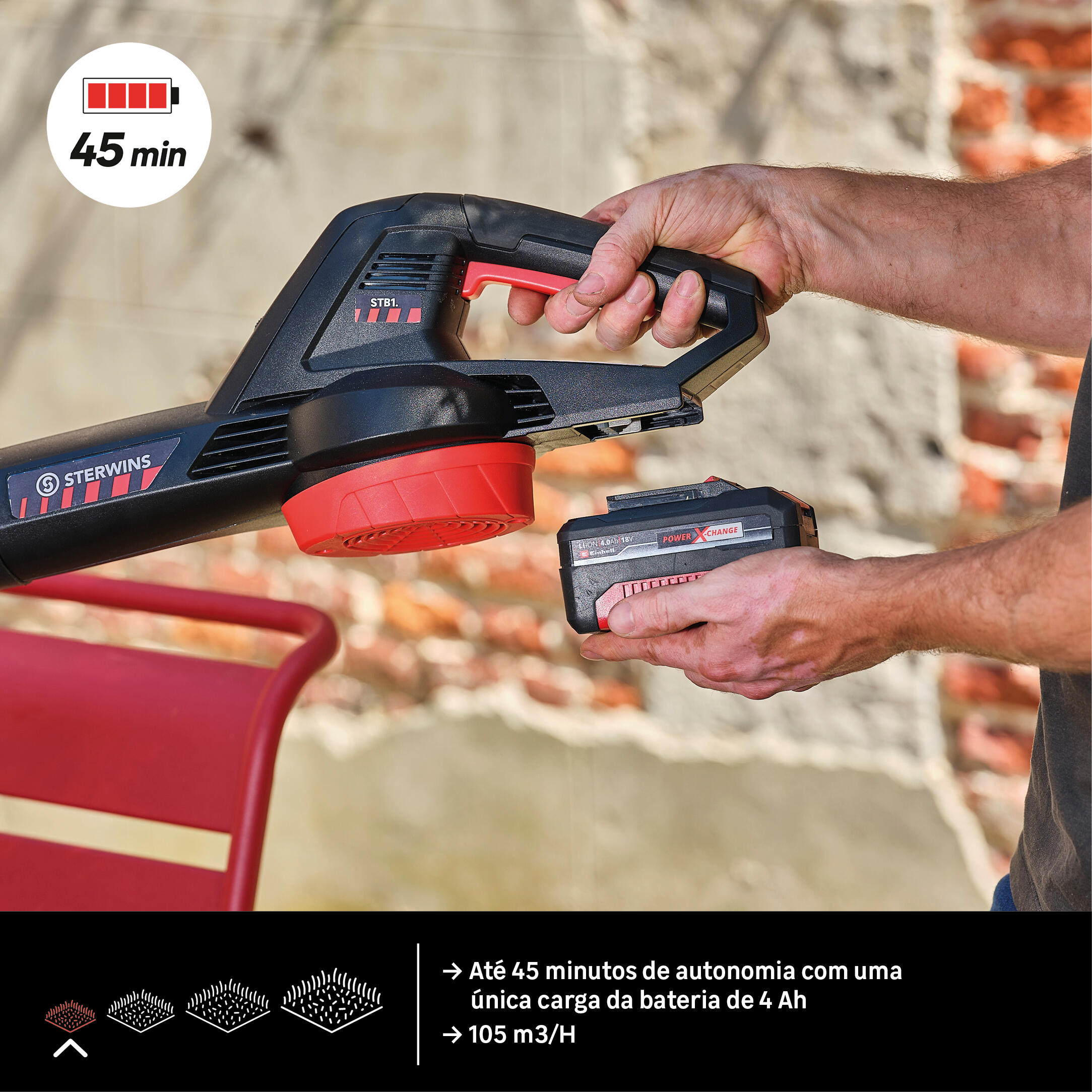 Soprador bateria sterwins 18v 105m3/h - 2