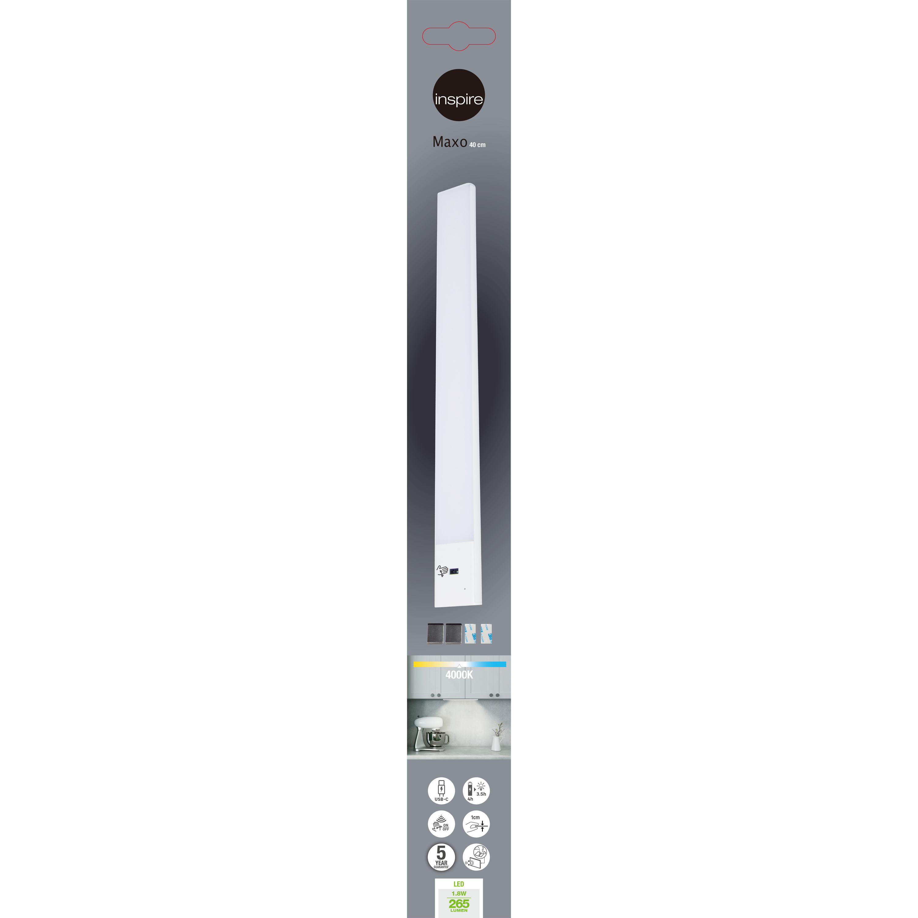 Réglette dessous de meuble LED Maxo L.40 cm détection main, blanc neutre INSPIRE - 10