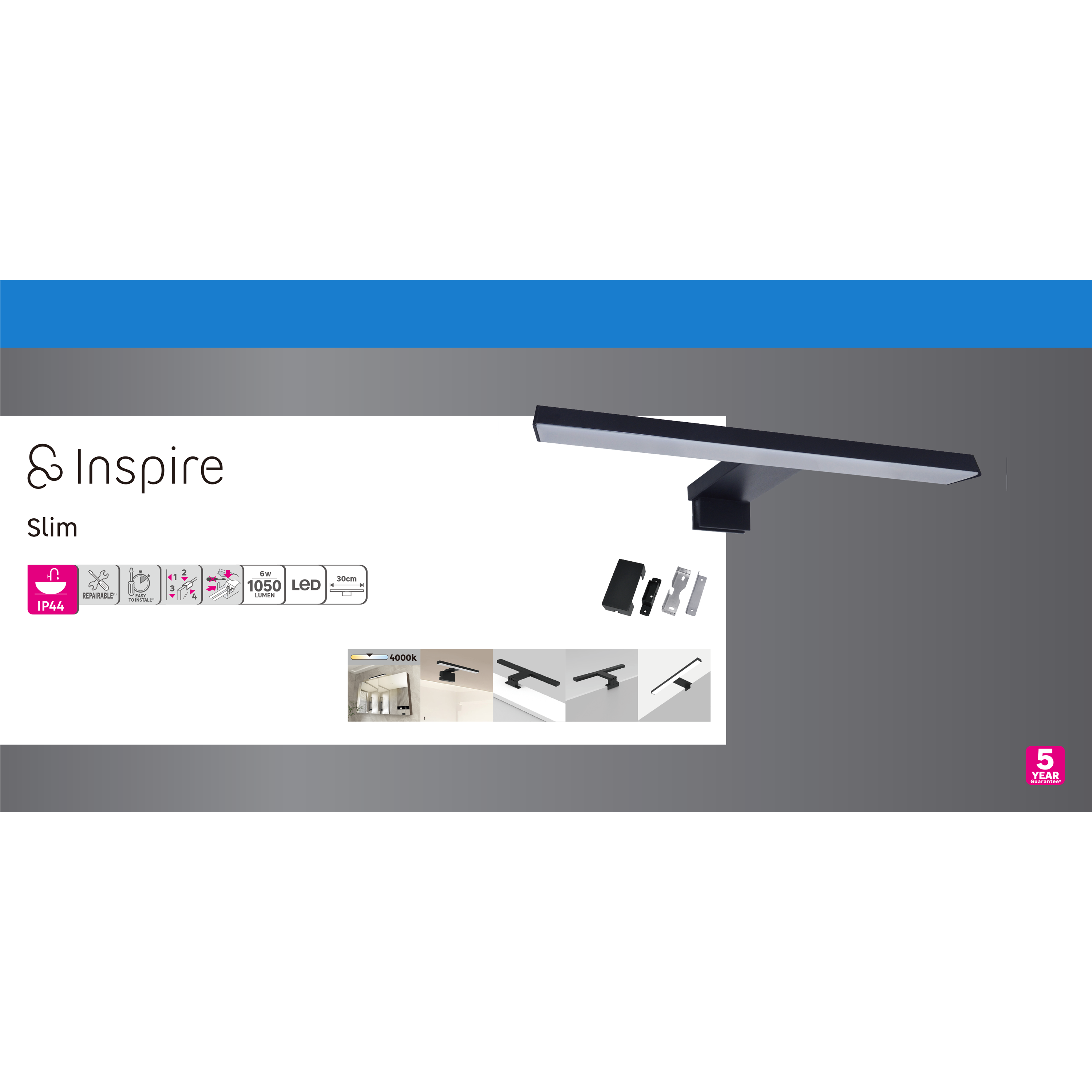 Kinkiet Slim czarny 30 cm IP44 LED Inspire - 6