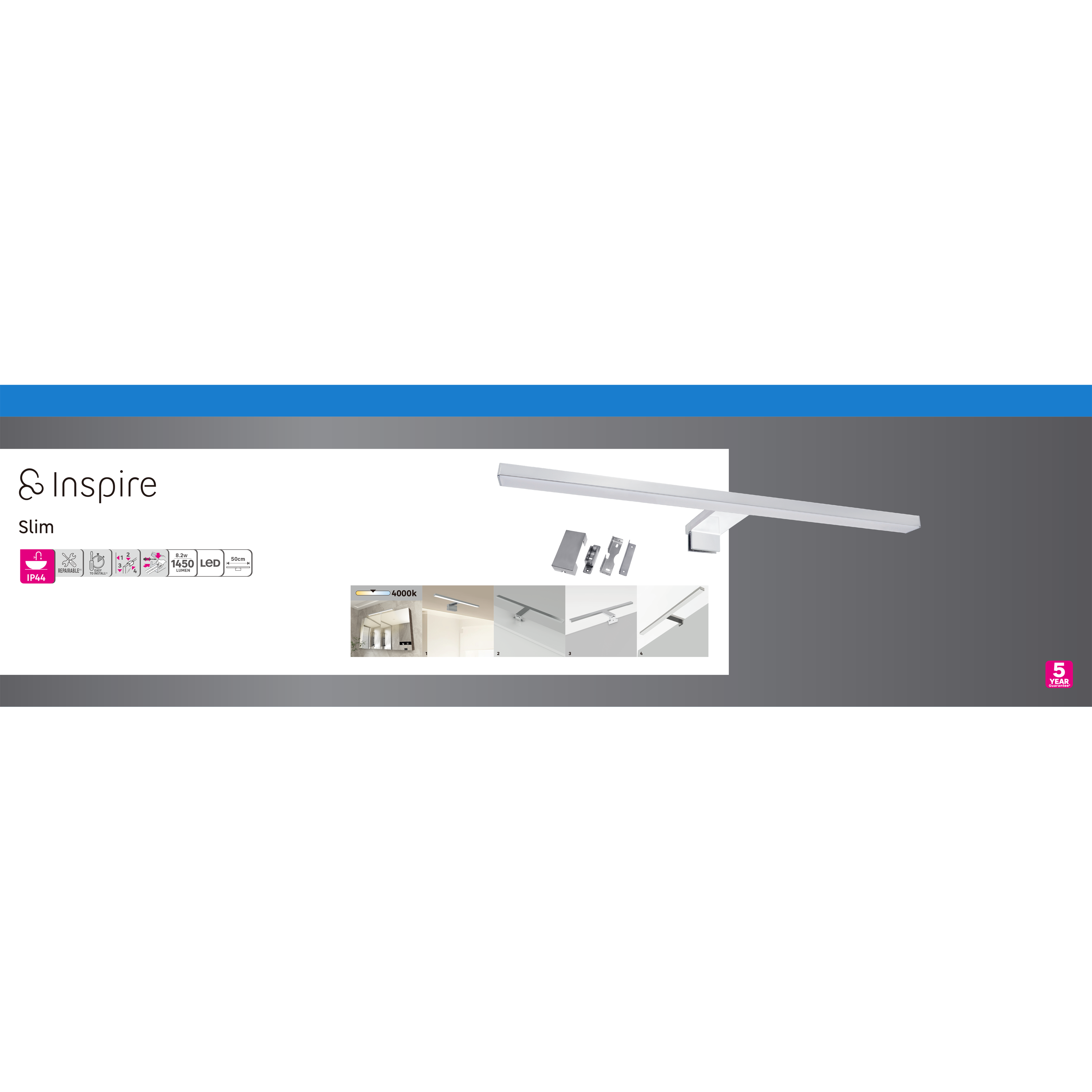 Kinkiet Slim chrom 50 cm IP44 LED Inspire - 7