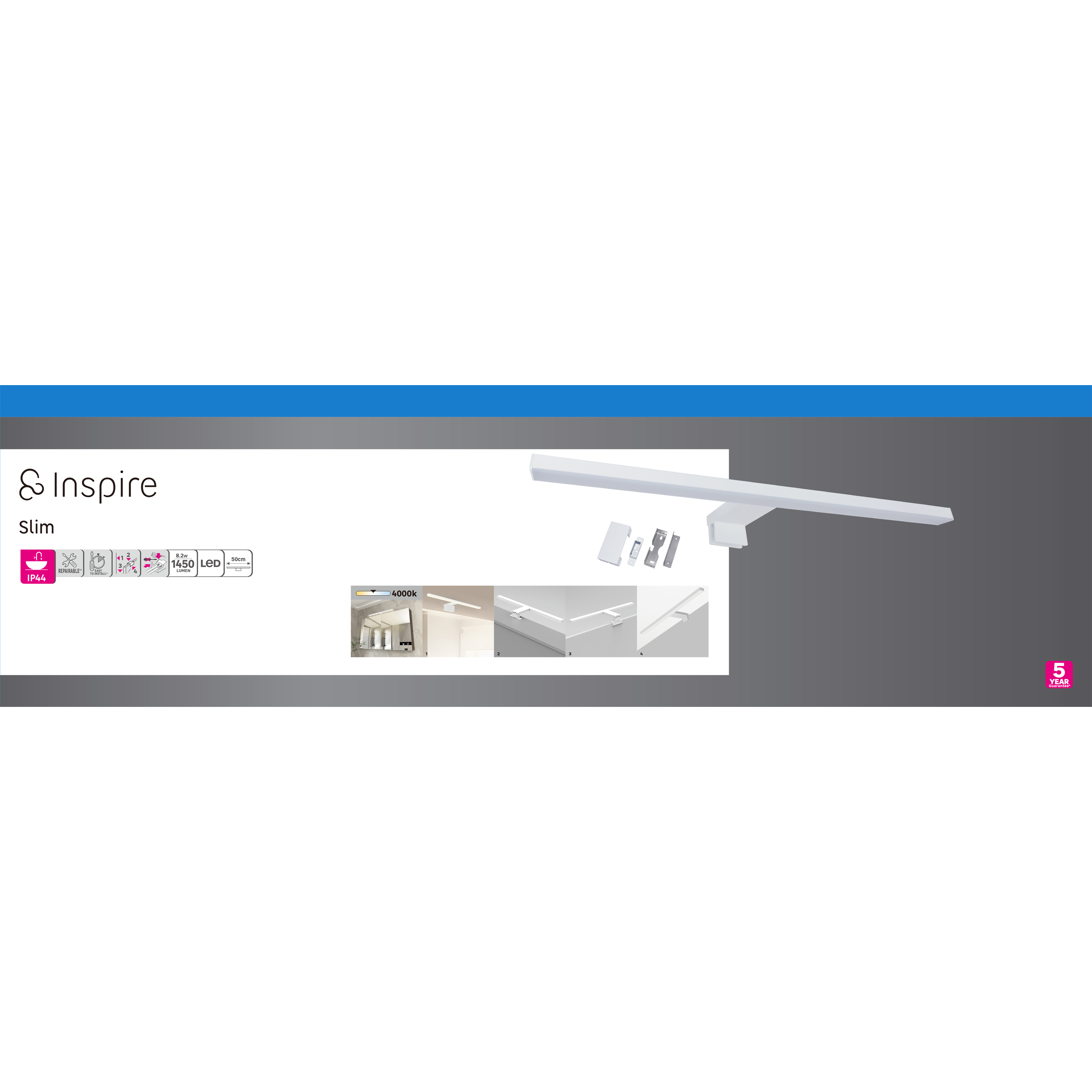 Kinkiet Slim biały 50 cm IP44 LED Inspire - 6