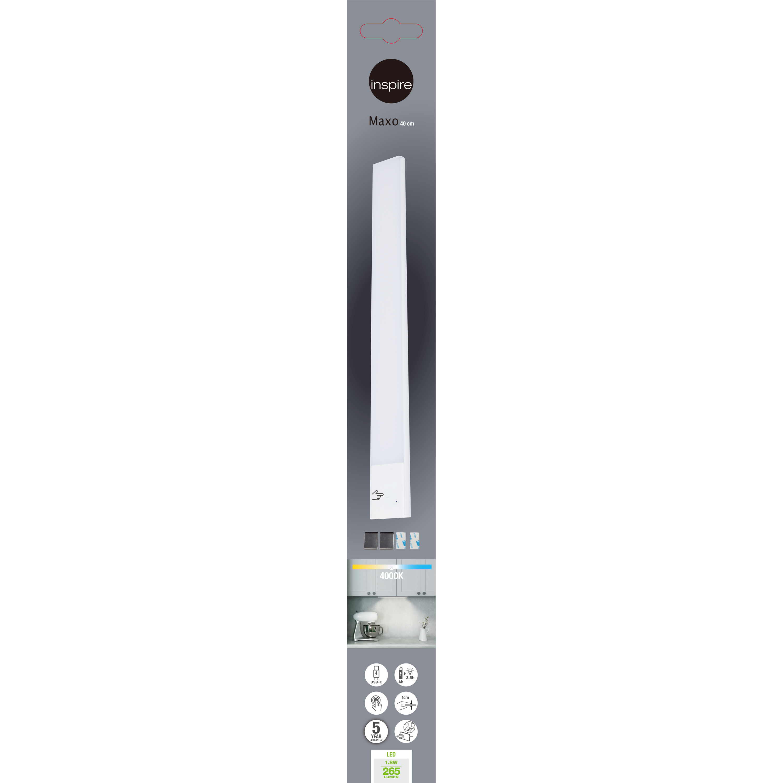Réglette LED Maxo tactile, rechargeable USB, L.40 cm, blanc neutre INSPIRE - 10