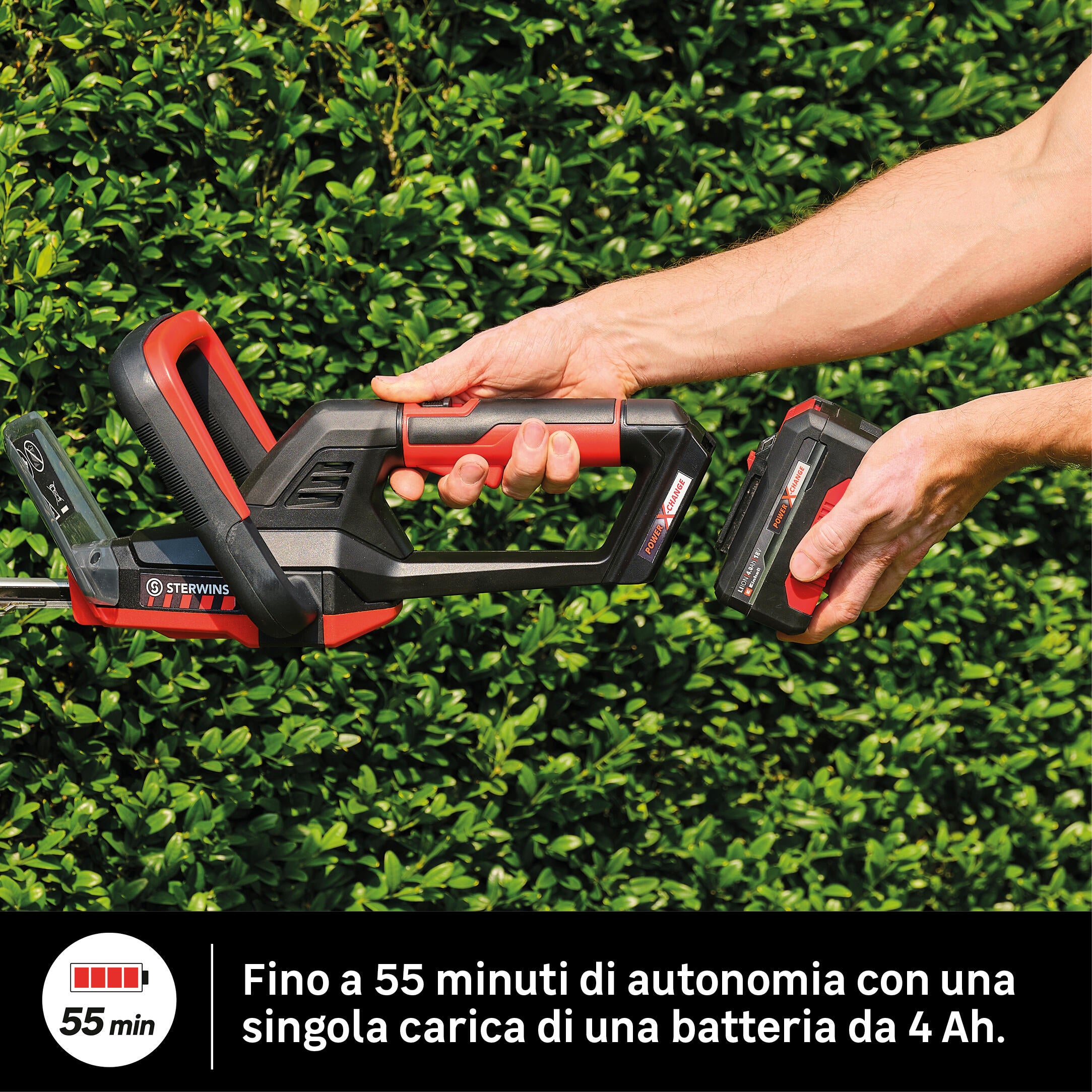 Tagliasiepi a batteria con spazzole al carbonio in abs STERWINS Powerxchange lama da 55 cm 18 V batteria non inclusa con guaina protettiva - 2