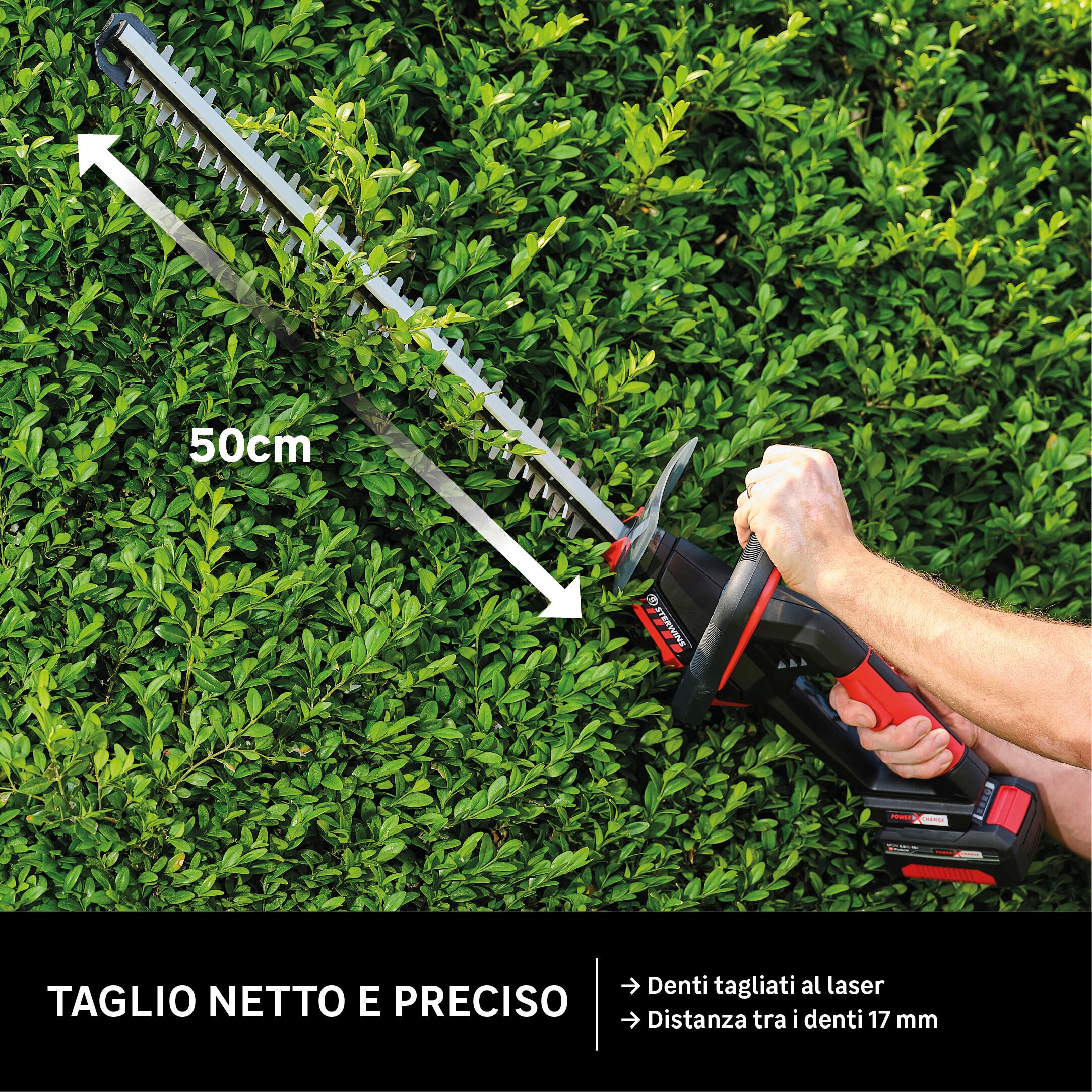 Tagliasiepi a batteria con spazzole al carbonio in abs STERWINS Powerxchange lama da 55 cm 18 V batteria non inclusa con guaina protettiva - 3