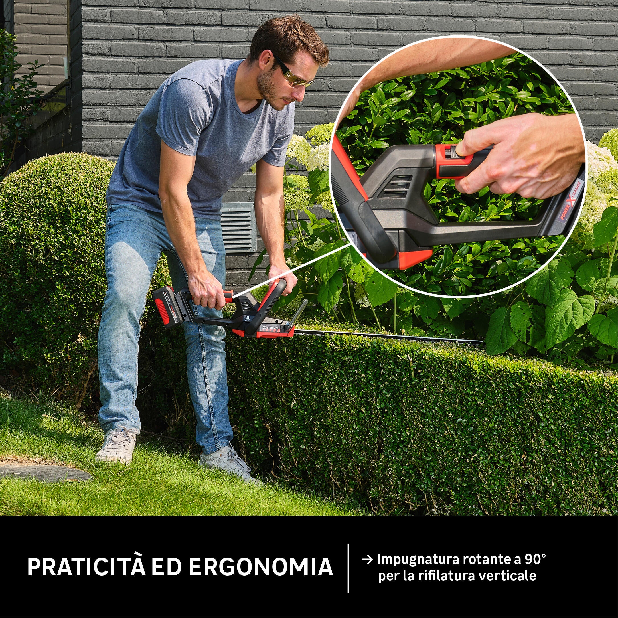 Tagliasiepi a batteria con spazzole al carbonio in abs STERWINS Powerxchange lama da 55 cm 18 V batteria non inclusa con guaina protettiva - 5