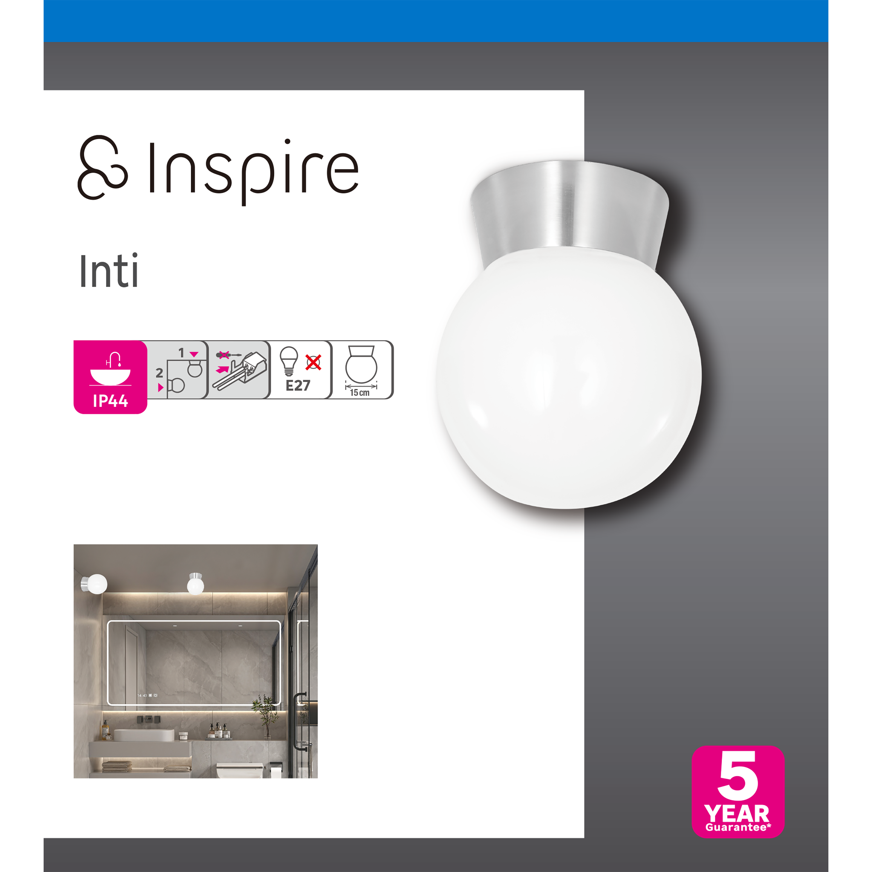 Plafonnier salle de bain Inti E27, D.15 cm, nickel INSPIRE - 5