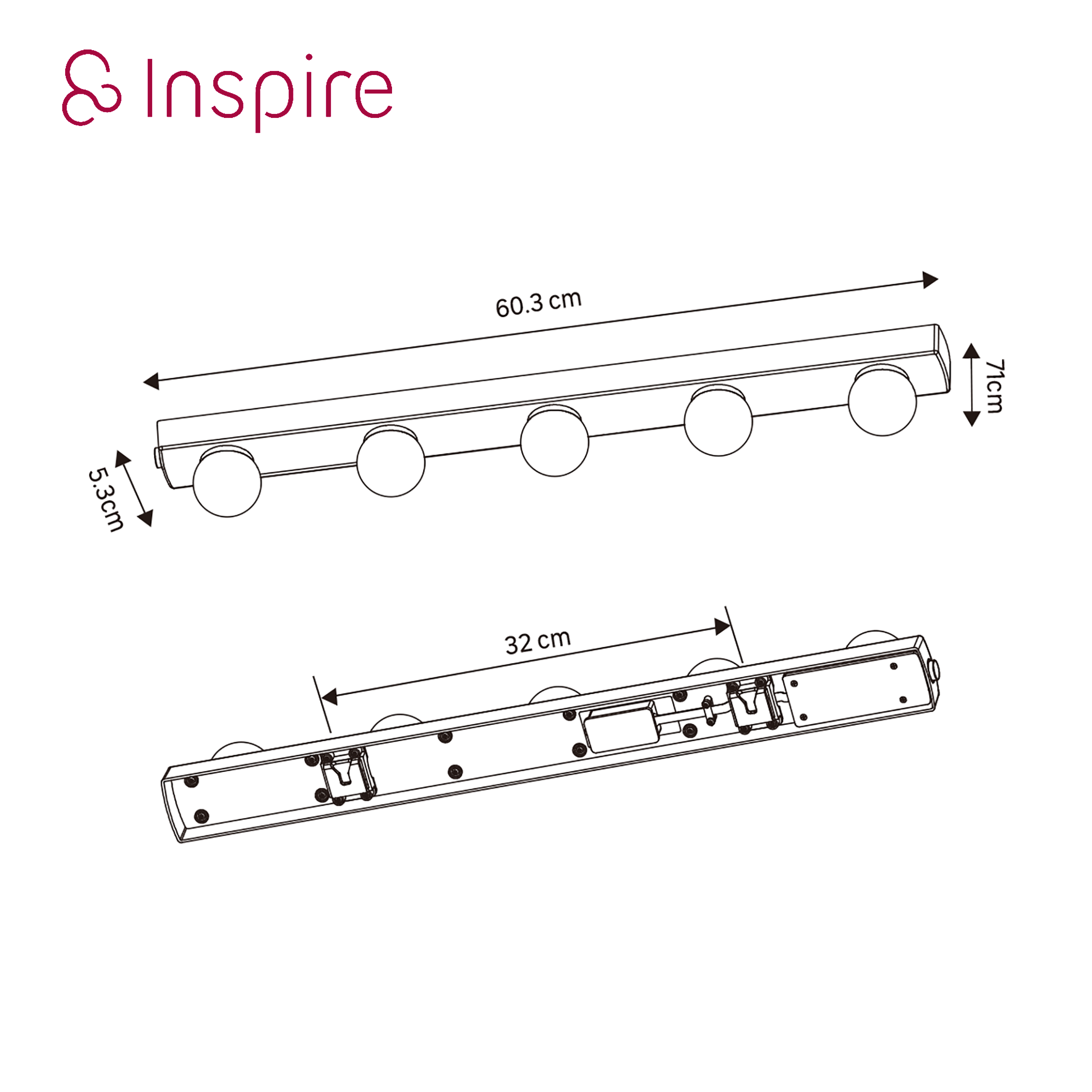 Applique LED salle de bain Lizzled L.60 cm, 5 boules, chrome INSPIRE - 6