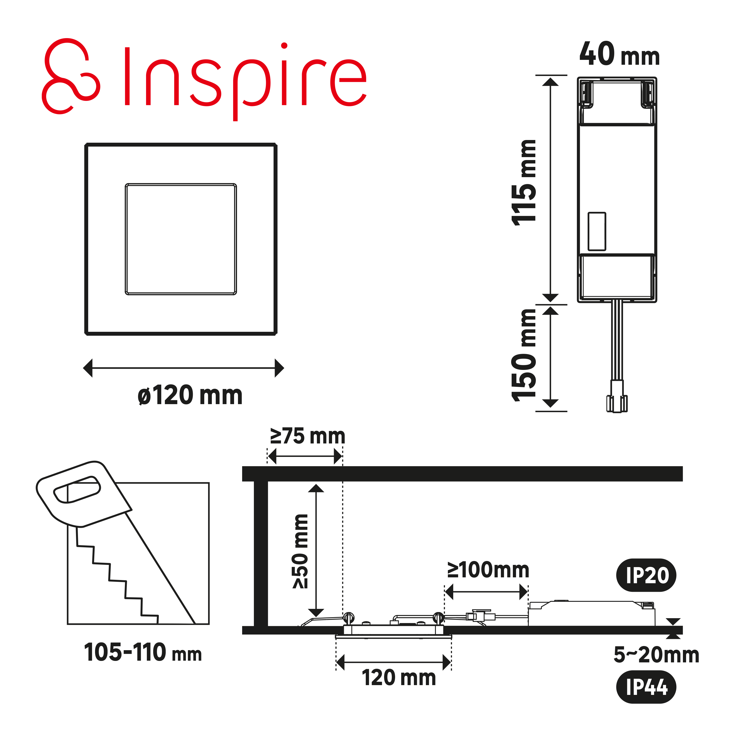 Faretto da incasso con fonte luminosa fisso Modulo LED INSPIRE bianco 12X12 cm Luce cct da bianco caldo a bianco freddo - 5