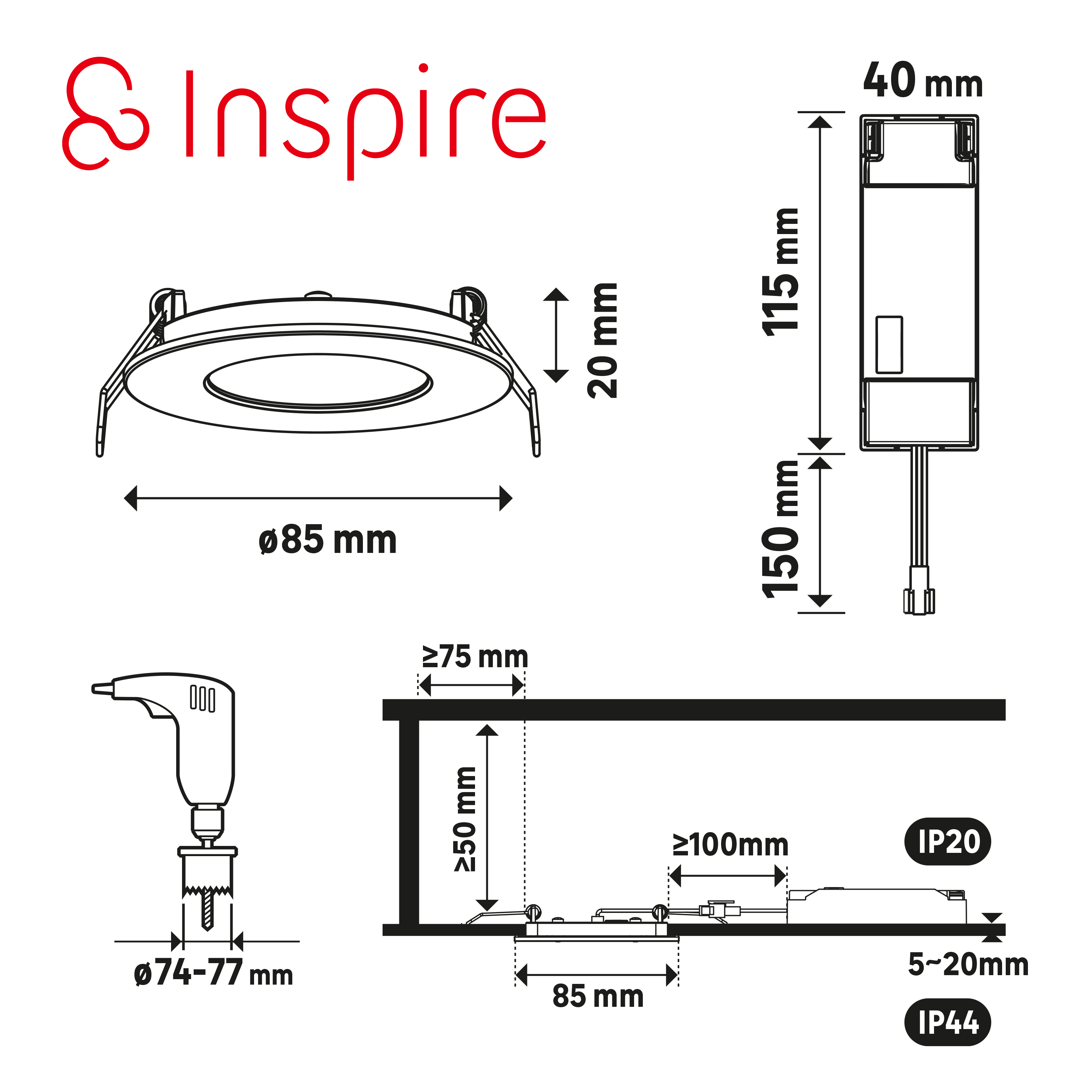 Lot 3 spots encastrés LED Extraflat IP44 D8,5 variation blancs/intensité INSPIRE - 3