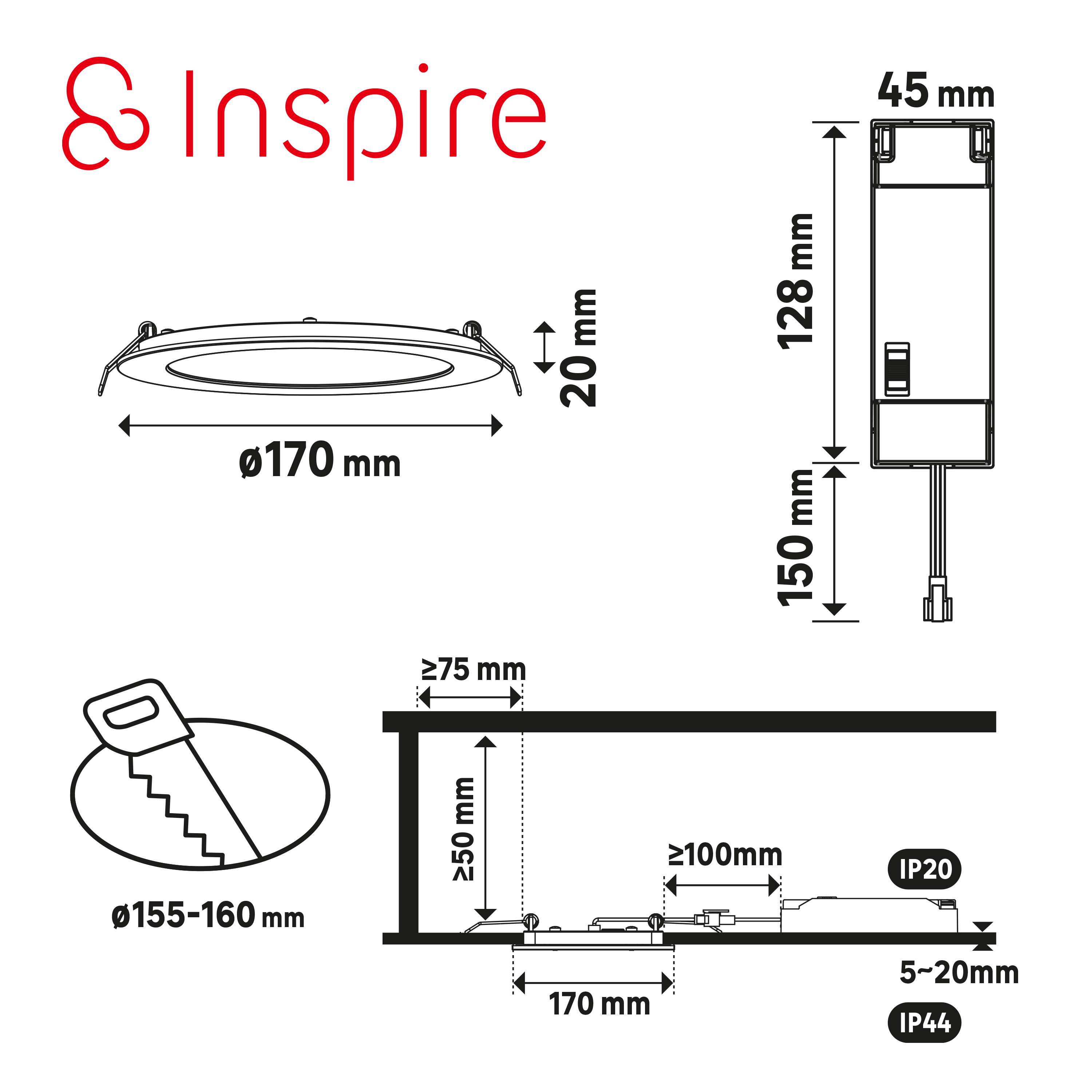 Spot encastré LED Extraflat IP44 D.17 variation blancs/intensité, blanc INSPIRE - 4