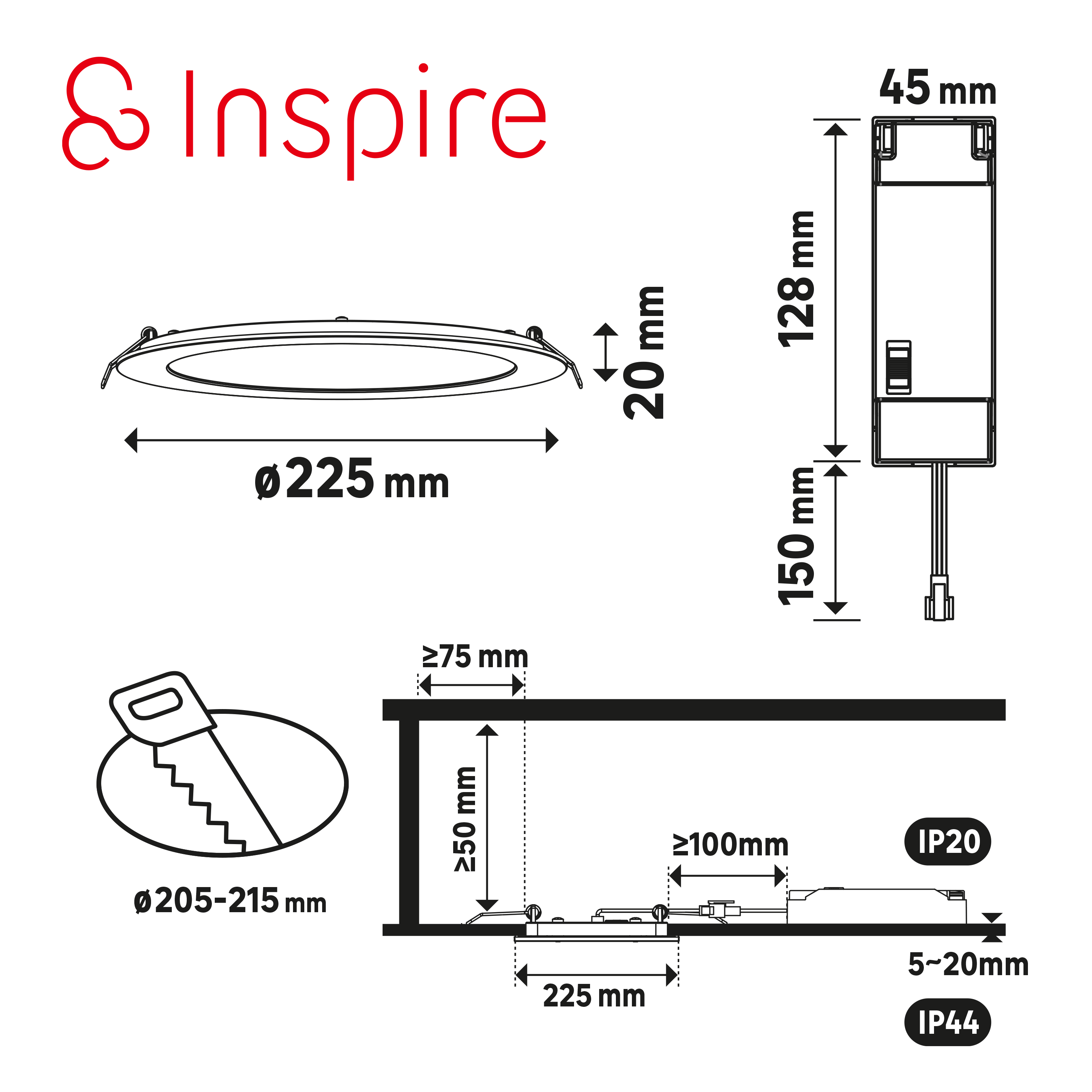 Foco incorporado com fonte de luz Extraflat LED 3100lm IP44 22.5x2x2 cm cinza Inspire - 6