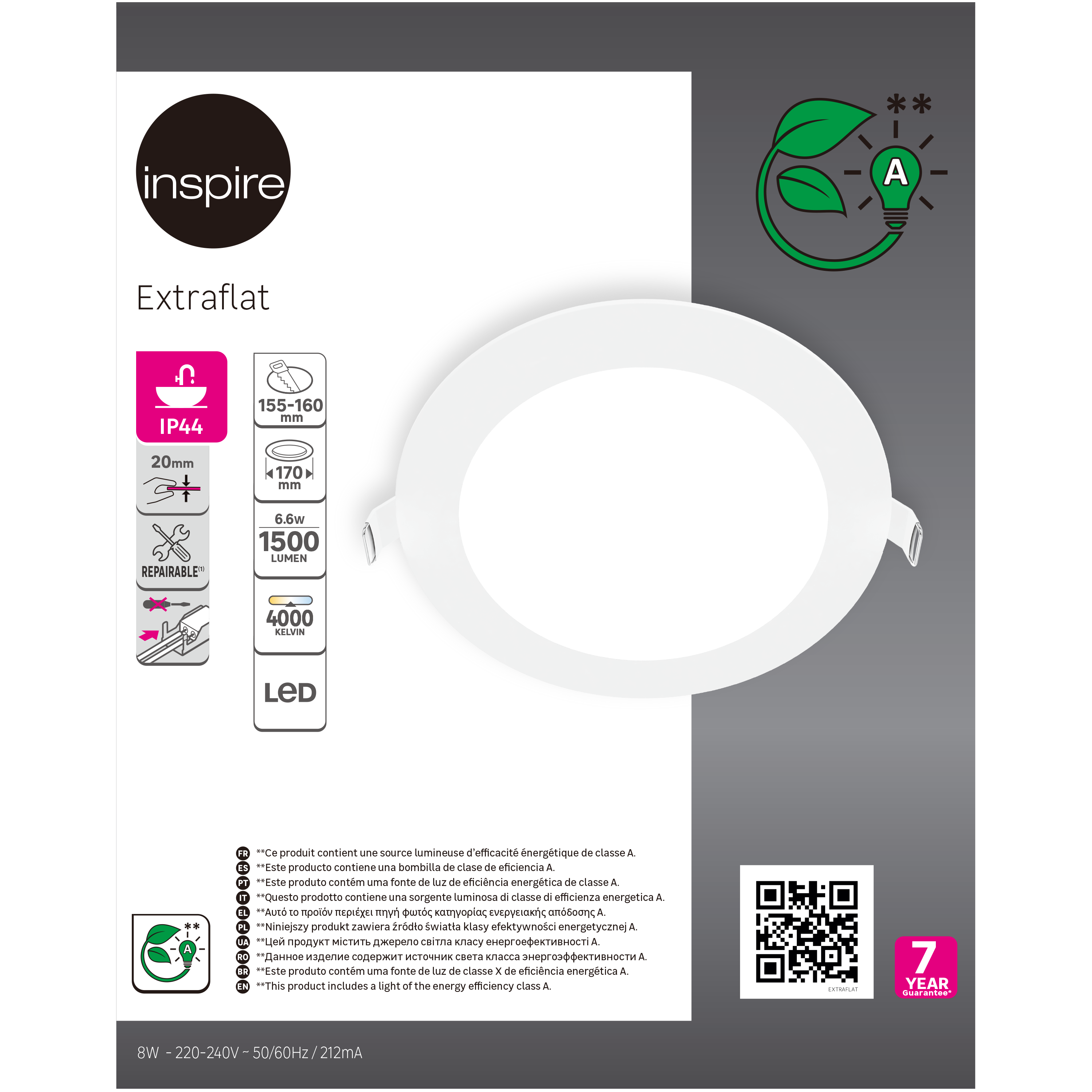 Downlight LED empotrable INSPIRE EXTRAFLAT blanco redondo ø17 cm 1500 lm 6.6 W luz blanco neutro 4000K CRI 89-80 luz natural y fiel IP44 - Foco LED empotrado para baños - 4