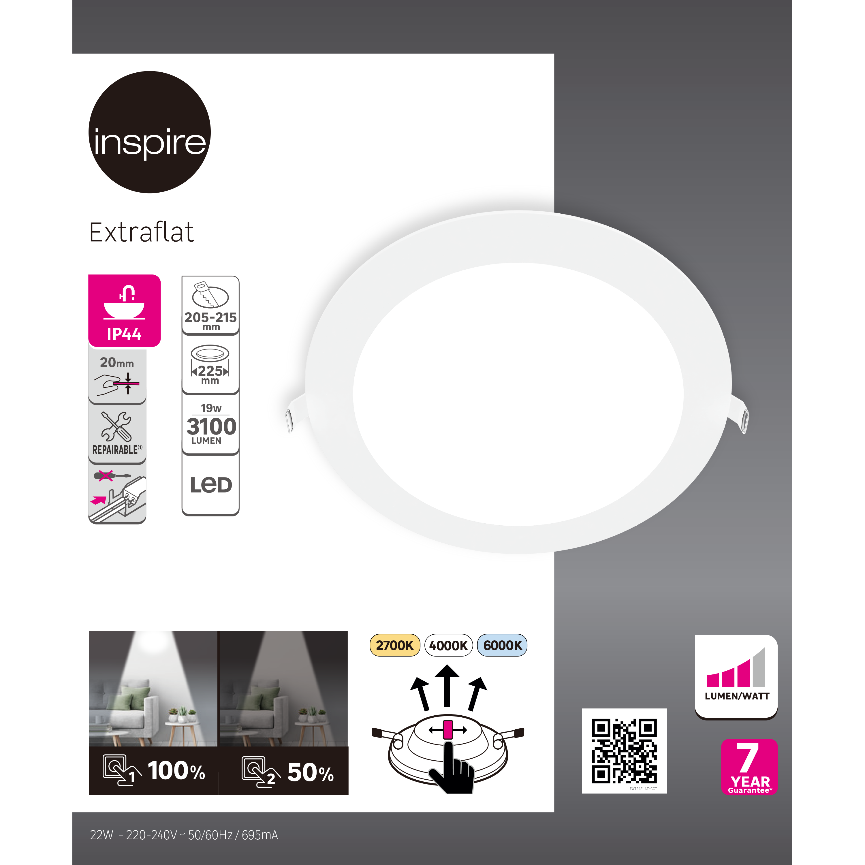 Spot encastré LED Extraflat IP44 D.22,5 variation blancs/intensité blanc INSPIRE - 2