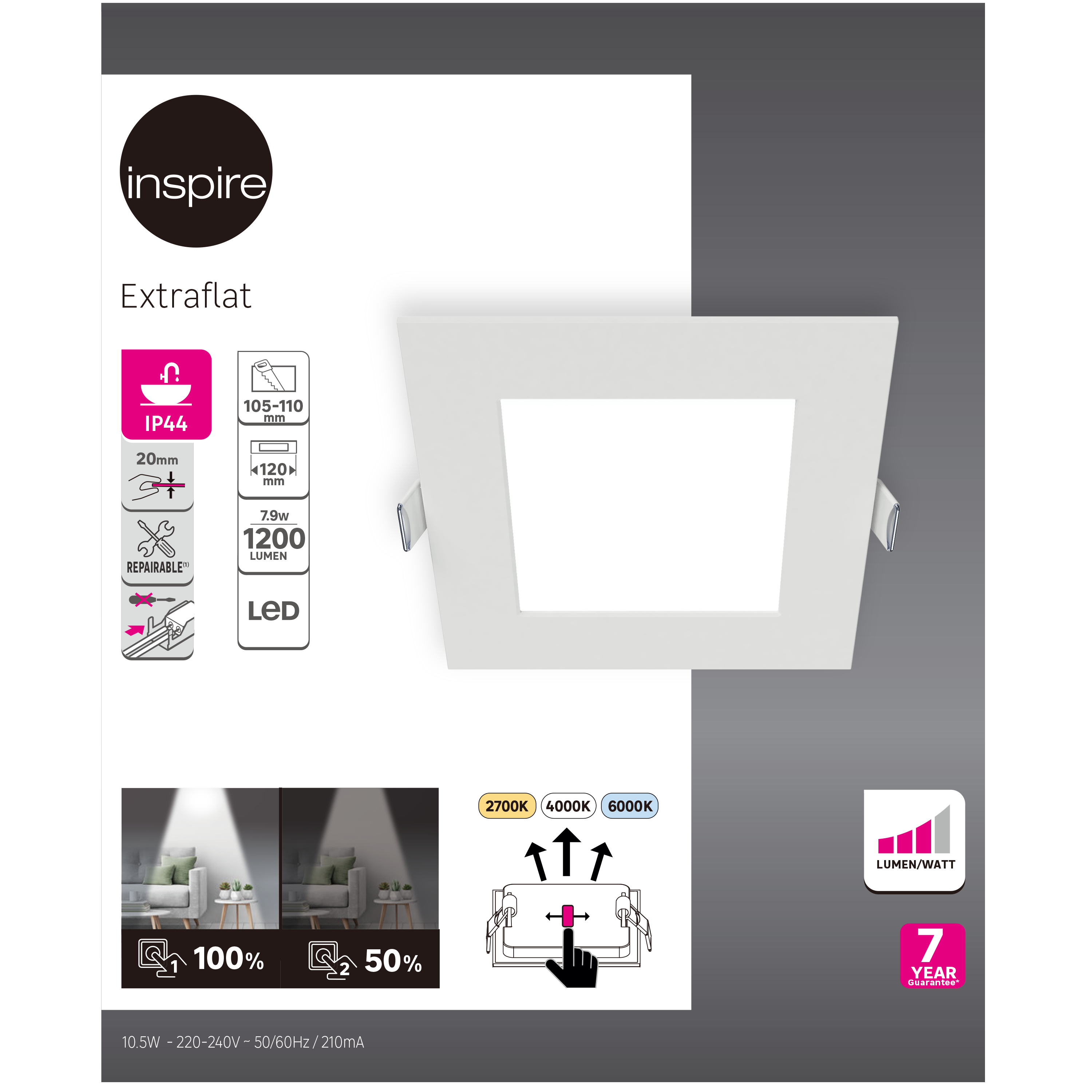 Faretto da incasso con fonte luminosa fisso Modulo LED INSPIRE bianco 12X12 cm Luce cct da bianco caldo a bianco freddo - 2