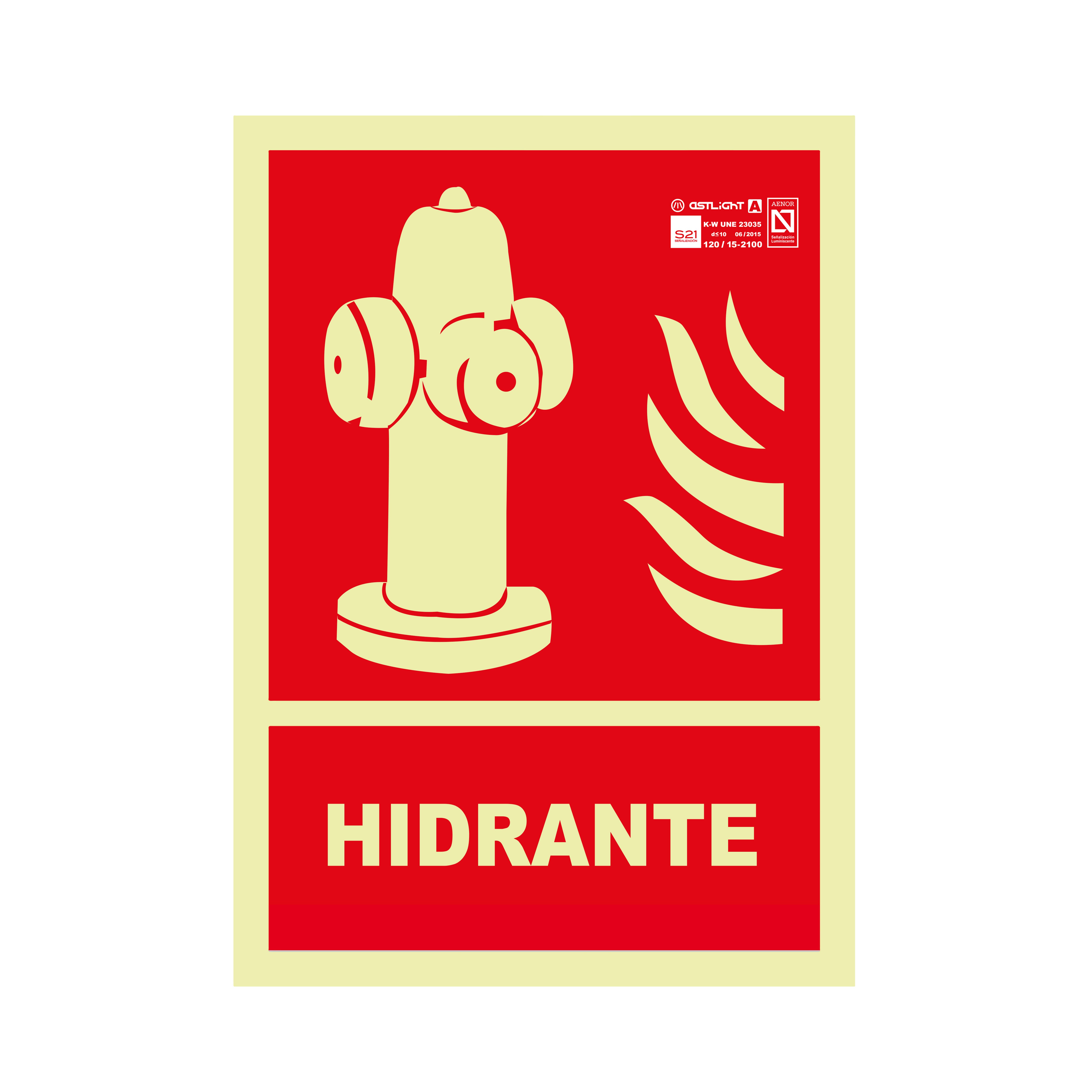 Señal fotoluminiscente clase a hidrante, 210 x 297 mm