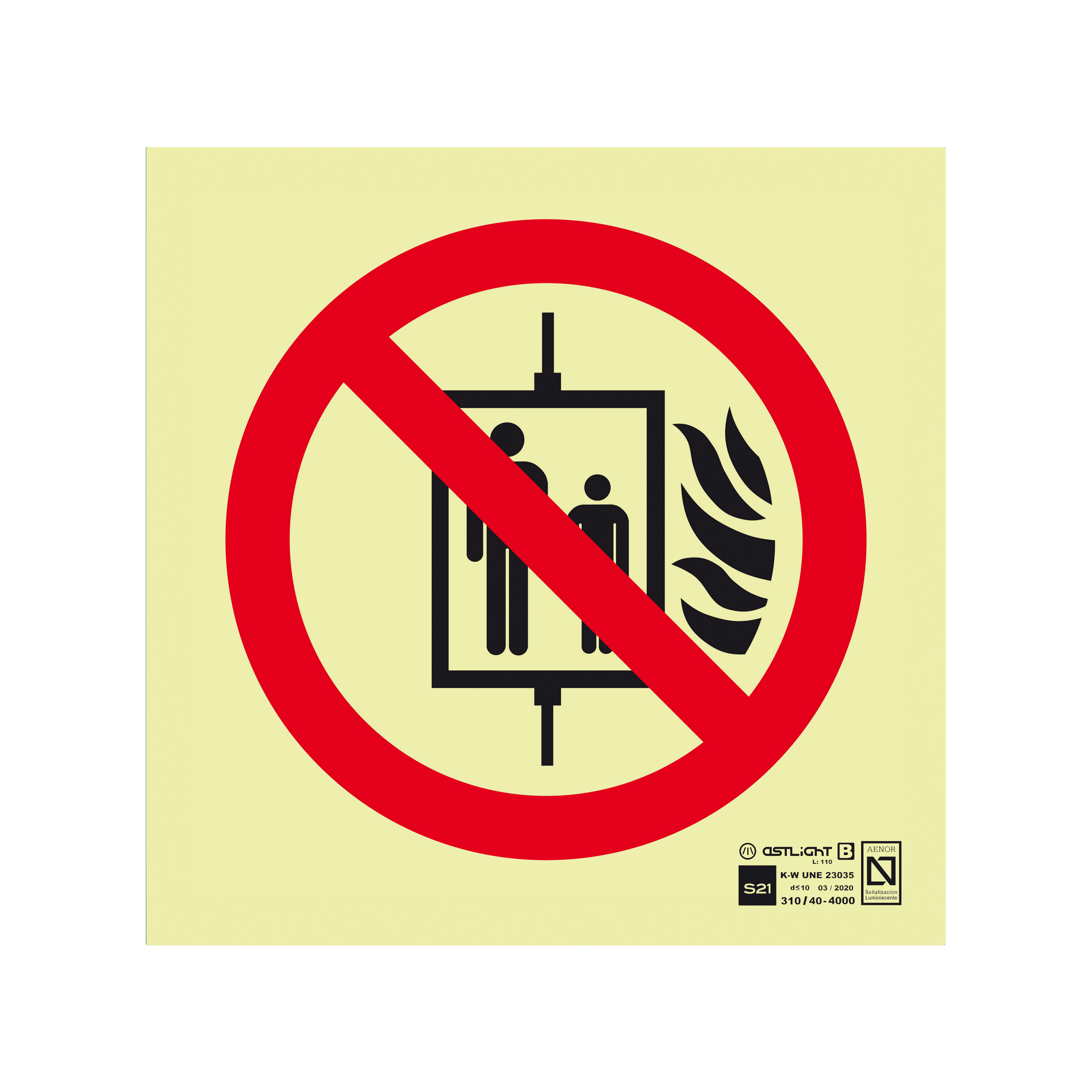 Cartel de no usar en incendios fabricado en pvc, 21 x 21 cm (alto x largo)