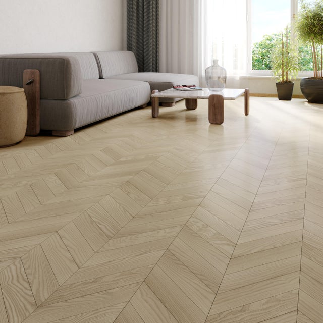 Parquet contrecollé frêne argile select vitrifié point hongrie FAIRFLOOR, l.9cm