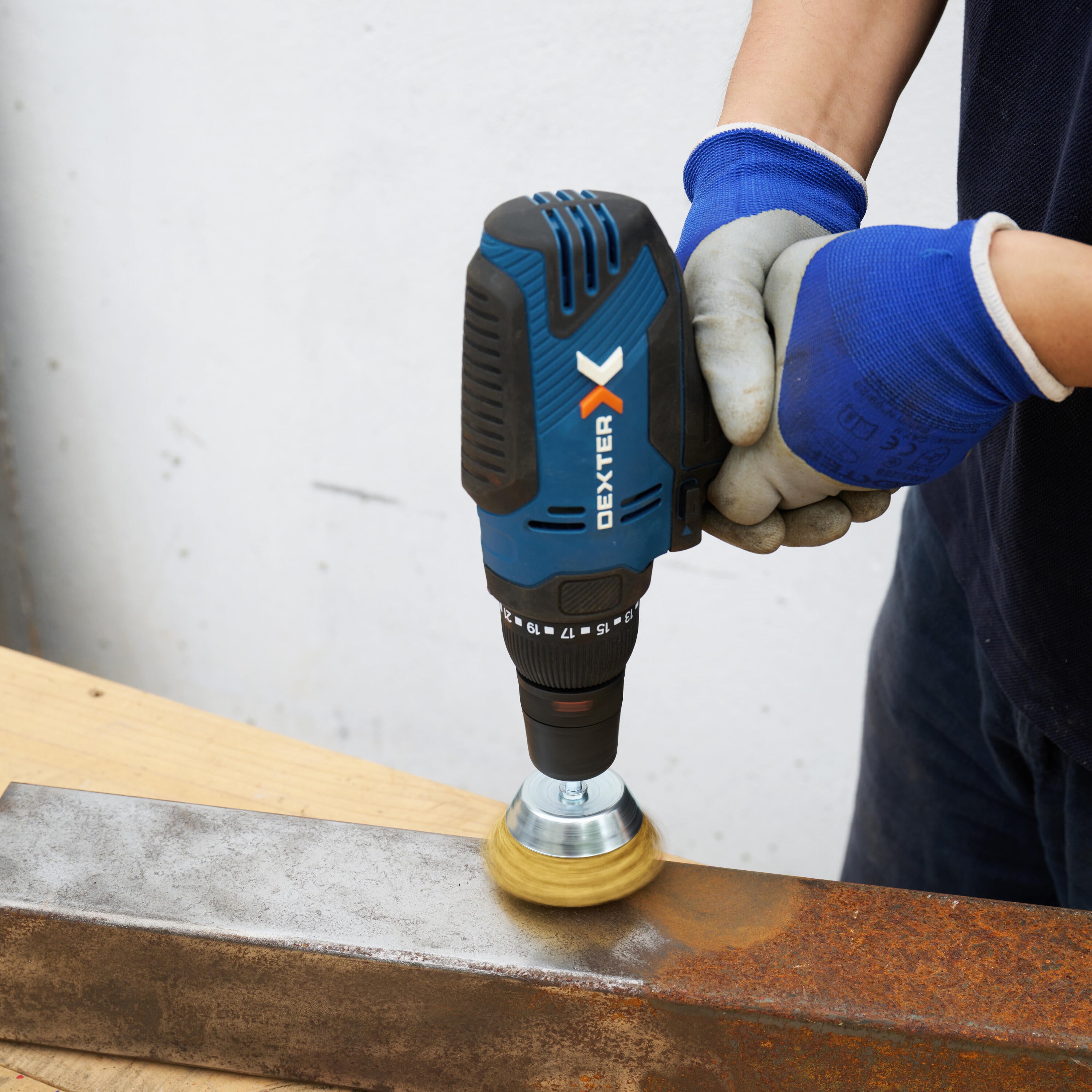 Escova copo com fios aço/latão para berbequim encaixe hexagonal D75 mm Dexter - 3