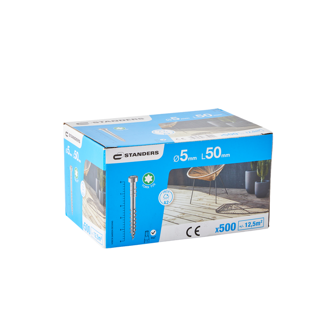 500 vis TORX inox STANDERS, Ø5.0 x L.50.0 mm + Embout