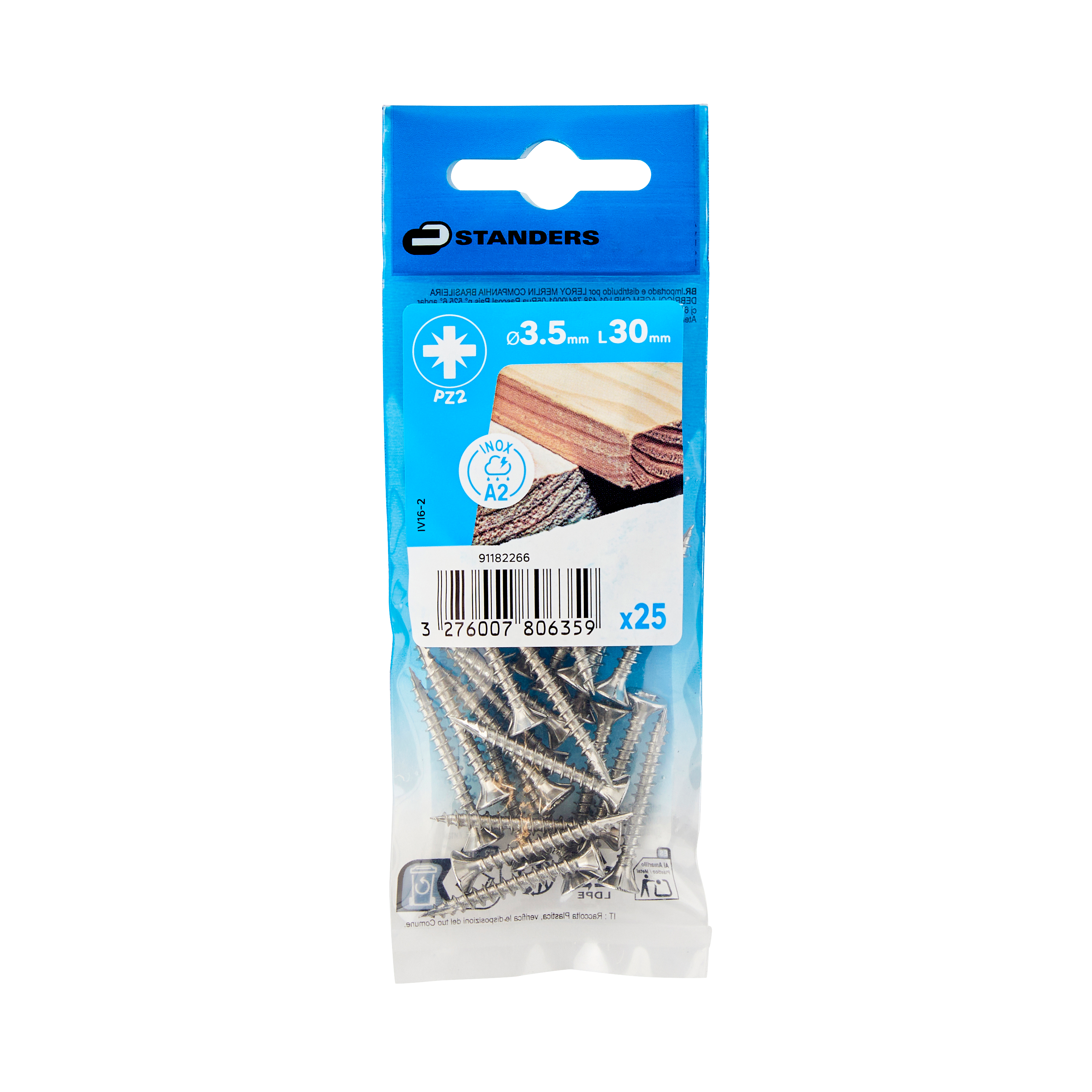 Wkręt do drewna 3.5x30 mm stal nierdzewna A2 płaski łeb stożkowy Pozidriv 25 sztuk Standers - 3