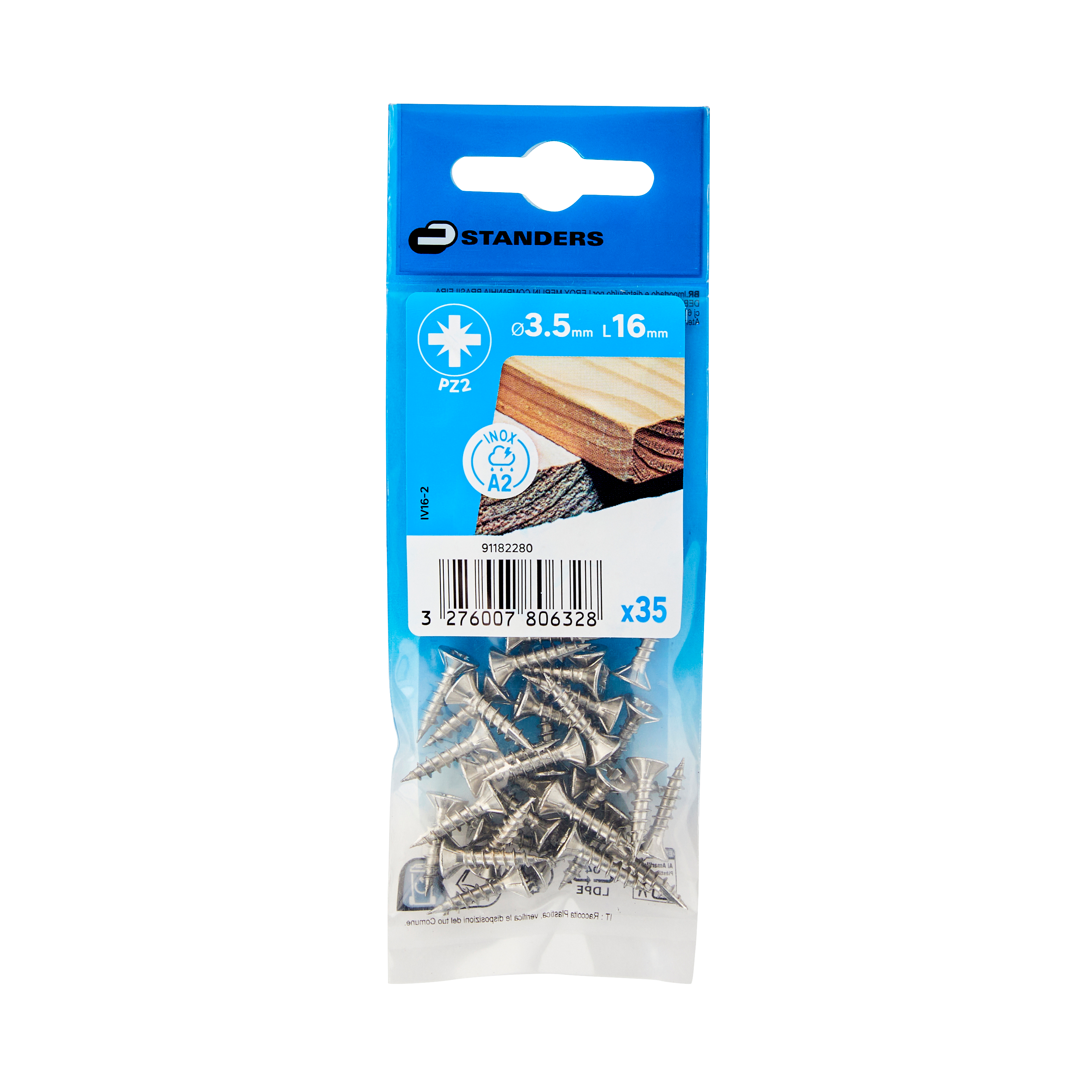 Wkręt do drewna 3.5x16 mm stal nierdzewna A2 płaski łeb stożkowy Pozidriv 30 sztuk Standers - 3