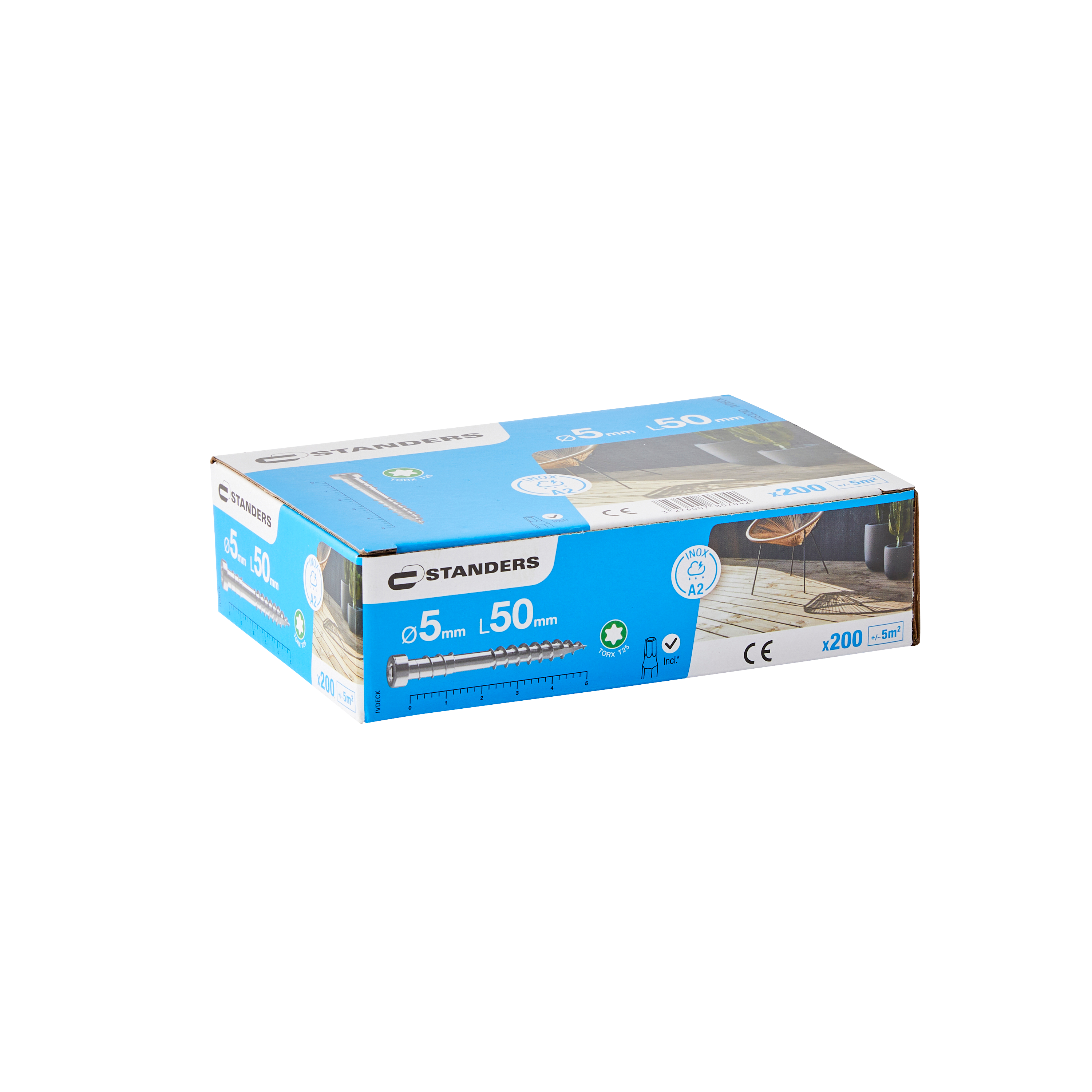 Wkręt do tarasów drewnianych 5x50 mm stal nierdzewna A2 łeb walcowaty Torx 200 sztuk Standers