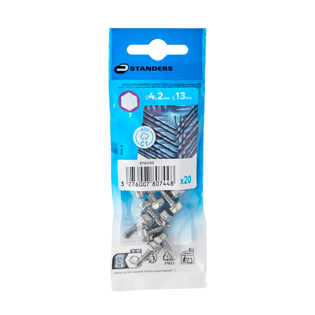 20 Tornillos con cabeza hexagonal 7 de acero inoxidable STANDERS ø 4.2 x L.13 mm