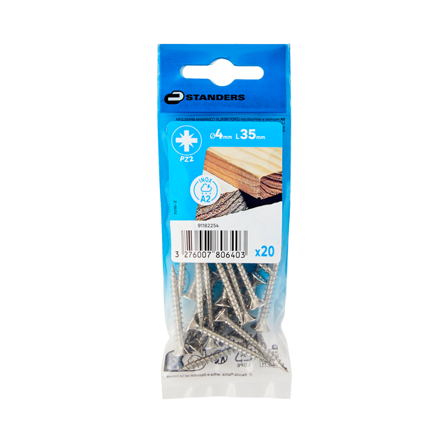 Vis acier inoxydable tête fraisée pozidriv STANDERS, ø4.0 x L.35.0 mm