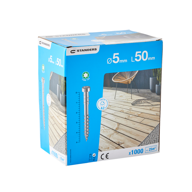 1000 vis TORX inox STANDERS, Ø5.0 x L.50.0 mm + 2 Embouts