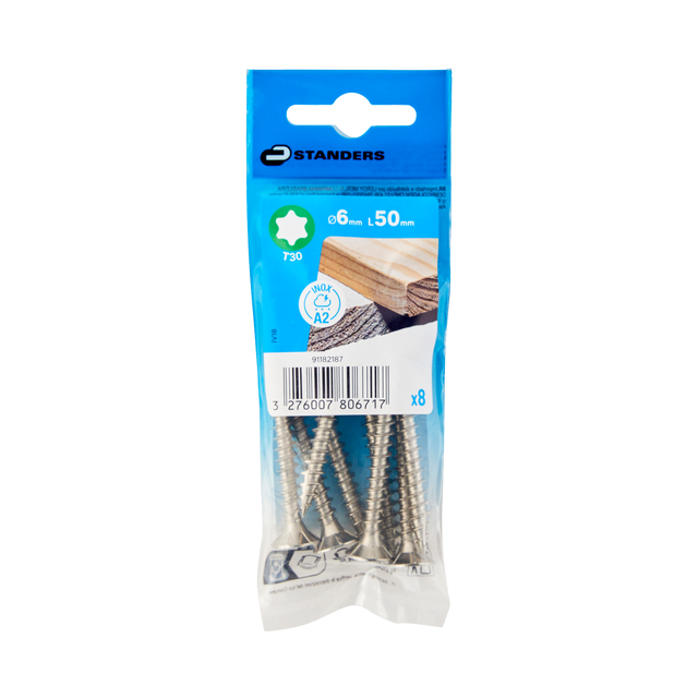 8 vis inox tête fraisée torx, STANDERS, Ø6 x L.50 mm