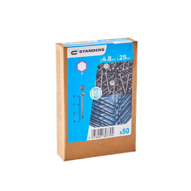 50 Tornillos con cabeza hexagonal 8 de acero inoxidable STANDERS ø 4.8 x L.25 mm