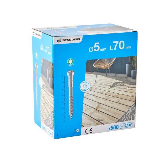 500 vis acier tête fraisée torx, STANDERS, Ø5 x L.70 mm