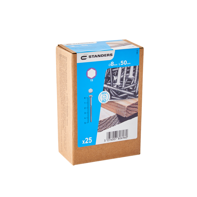 25 vis inox tête 6 pans hexagonal interne, STANDERS, Ø8 x L.50 mm