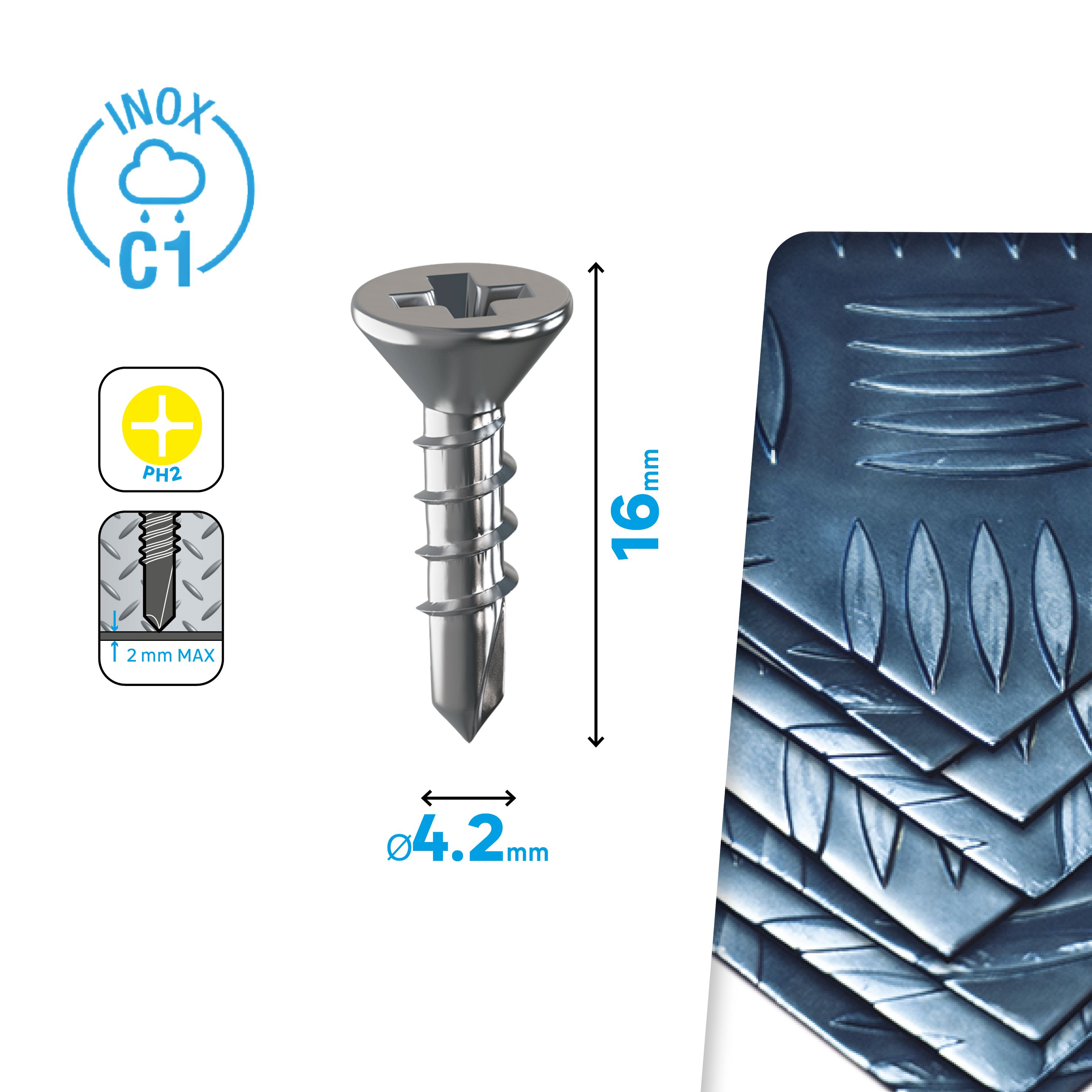 18 Tornillos con cabeza avellanada Ph2 de acero inoxidable STANDERS ø 4.2 x L.16 mm - 3