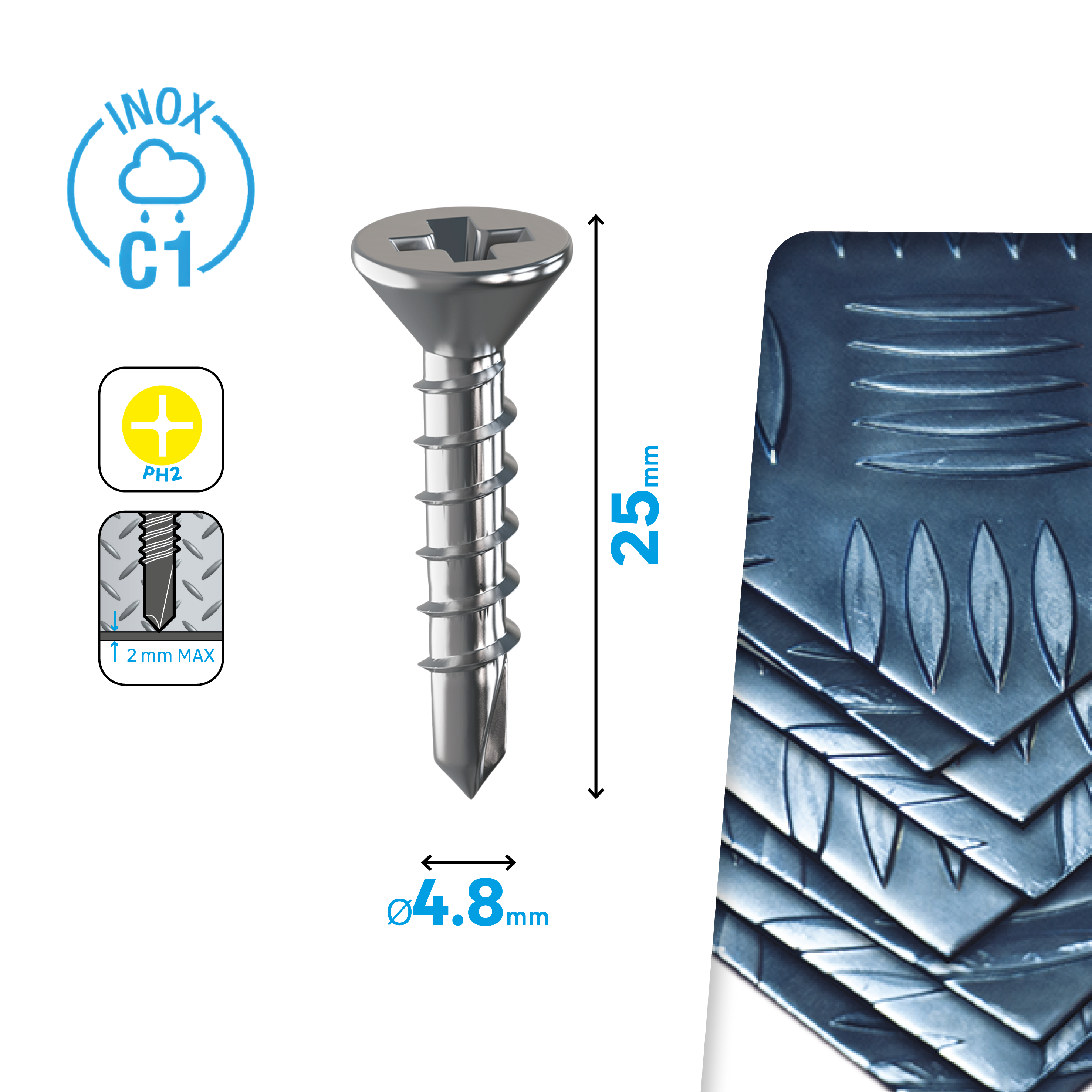 12 Tornillos con cabeza avellanada Ph2 de acero inoxidable STANDERS ø 4.8 x L.25 mm - 3