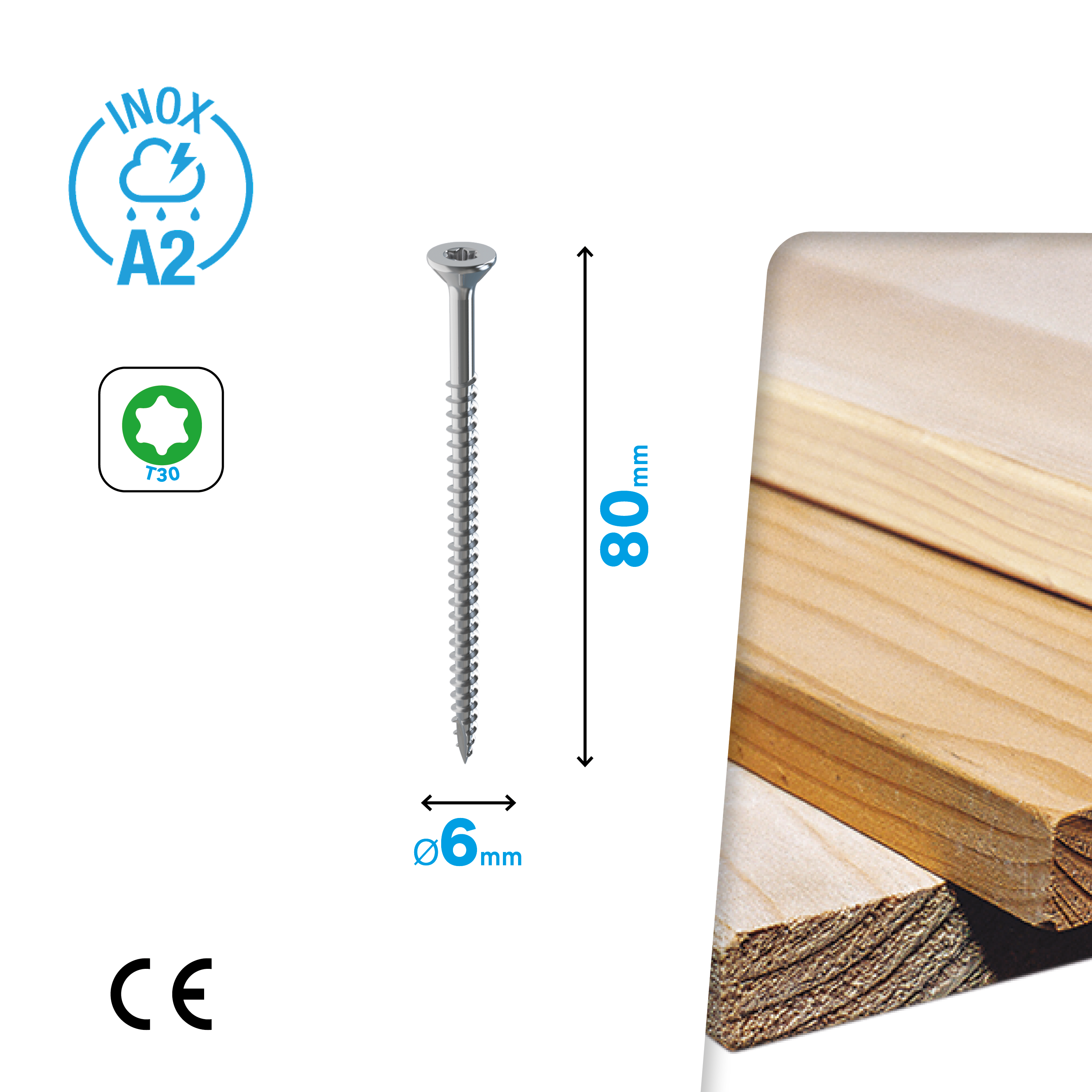 Bolsa 6 Parafusos Torx STANDERS inox A2 6x80 - 7