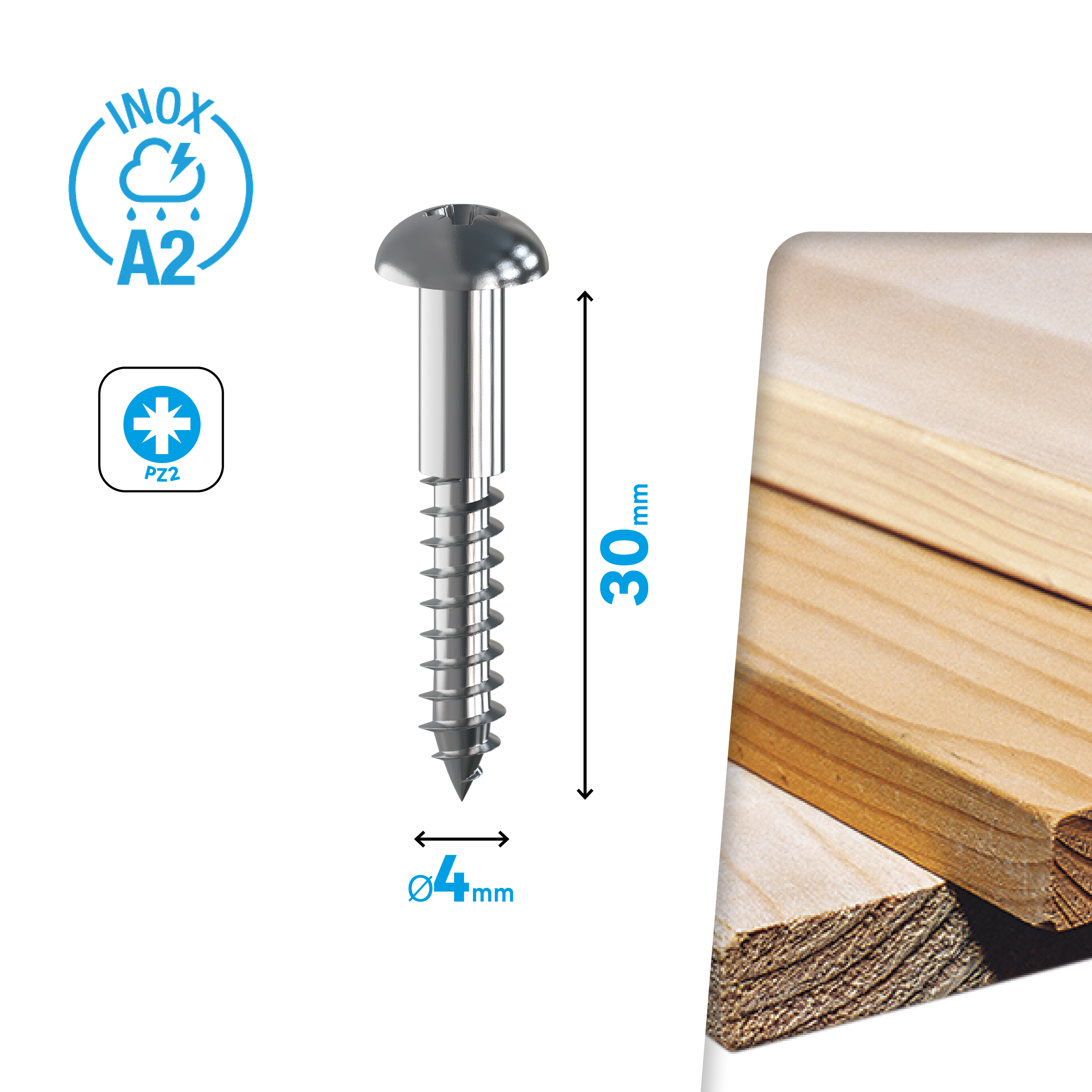 Bolsa 20 Parafusos redondos STANDERS inox A2 4x30 - 7